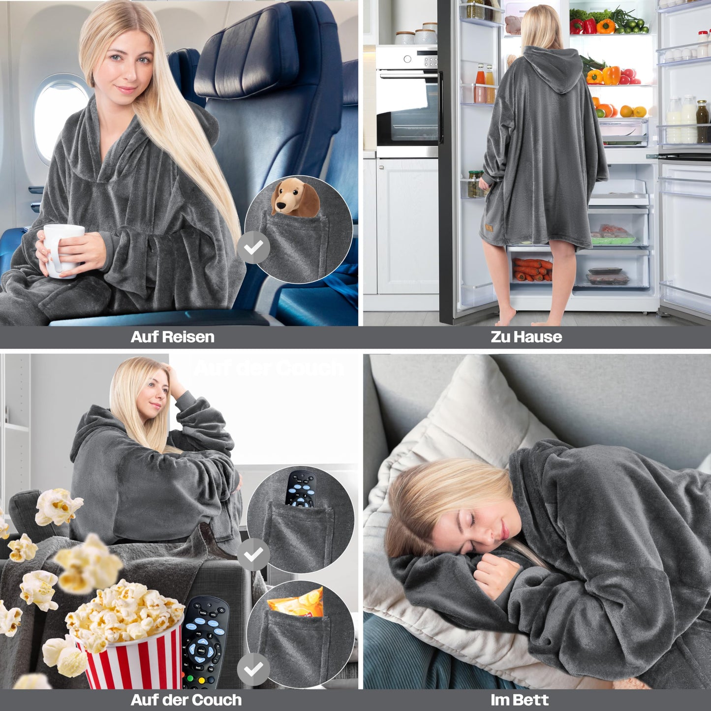 KESSER® Hoodie Blanket Snuggle Blanket with Sleeves Blanket Pullover Versatile Wearable Blanket for Women & Men, Sweatshirt Cozy Fleece Adult Soft Sleeve Blanket Oversize Anthracite