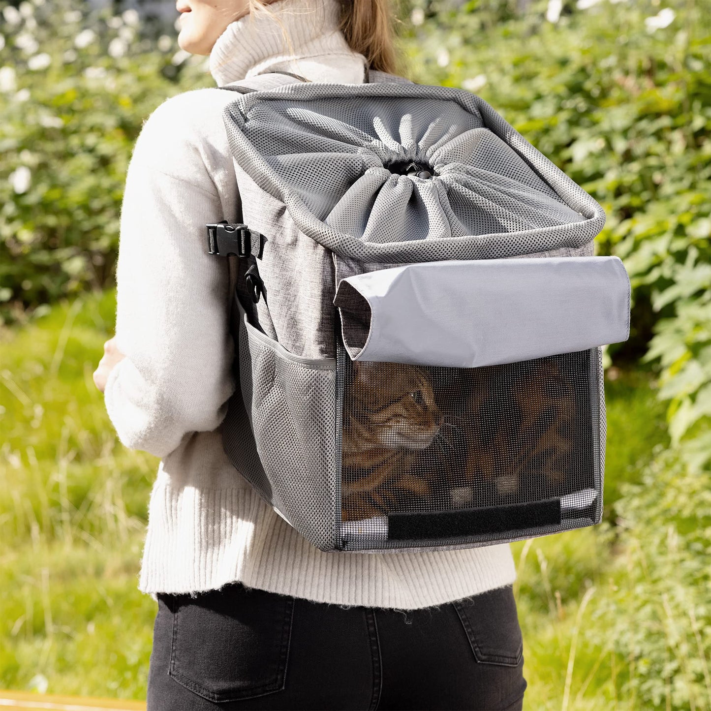 Navaris front bike basket for dogs up to 10kg - bike baskets for dogs and cats - dog bike basket, dog backpack, cat backpack - transport bag backpack - transport backpack grey