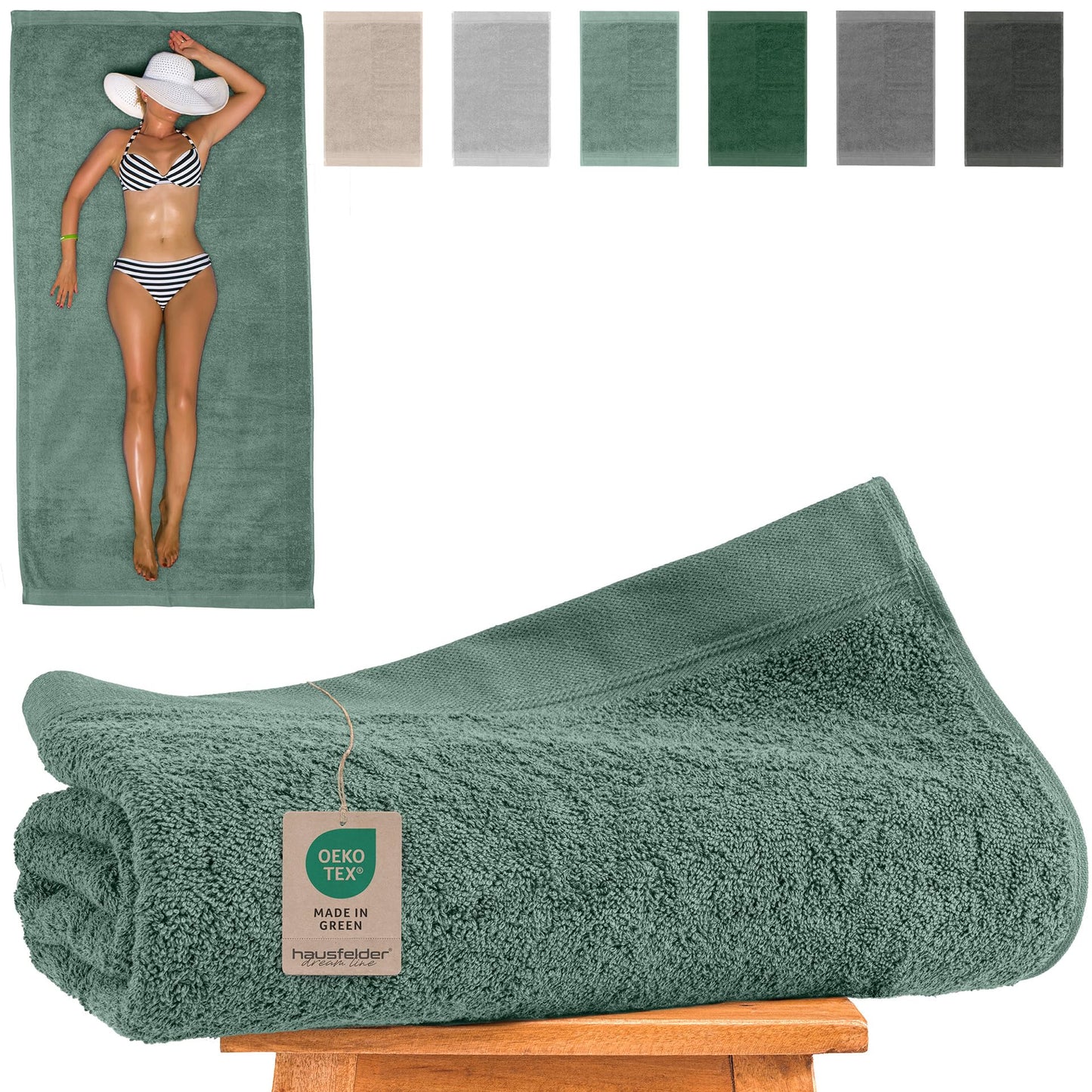 Hausfelder sauna towel XXL 100x200 cm, sauna towel large, unisex sauna towel, 100% cotton (Light green, sauna towel XXL 100x200cm)