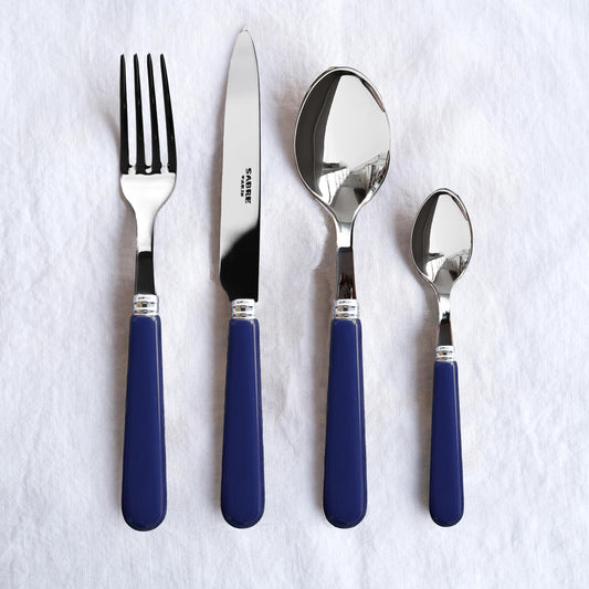 SABRE PARIS - Tableware Set, 5 pieces - Pop - Knife, Fork, Tablespoon, Teaspoon & Cake Fork - Stainless steel & Acrylic - Dishwasher safe - Navy Blue