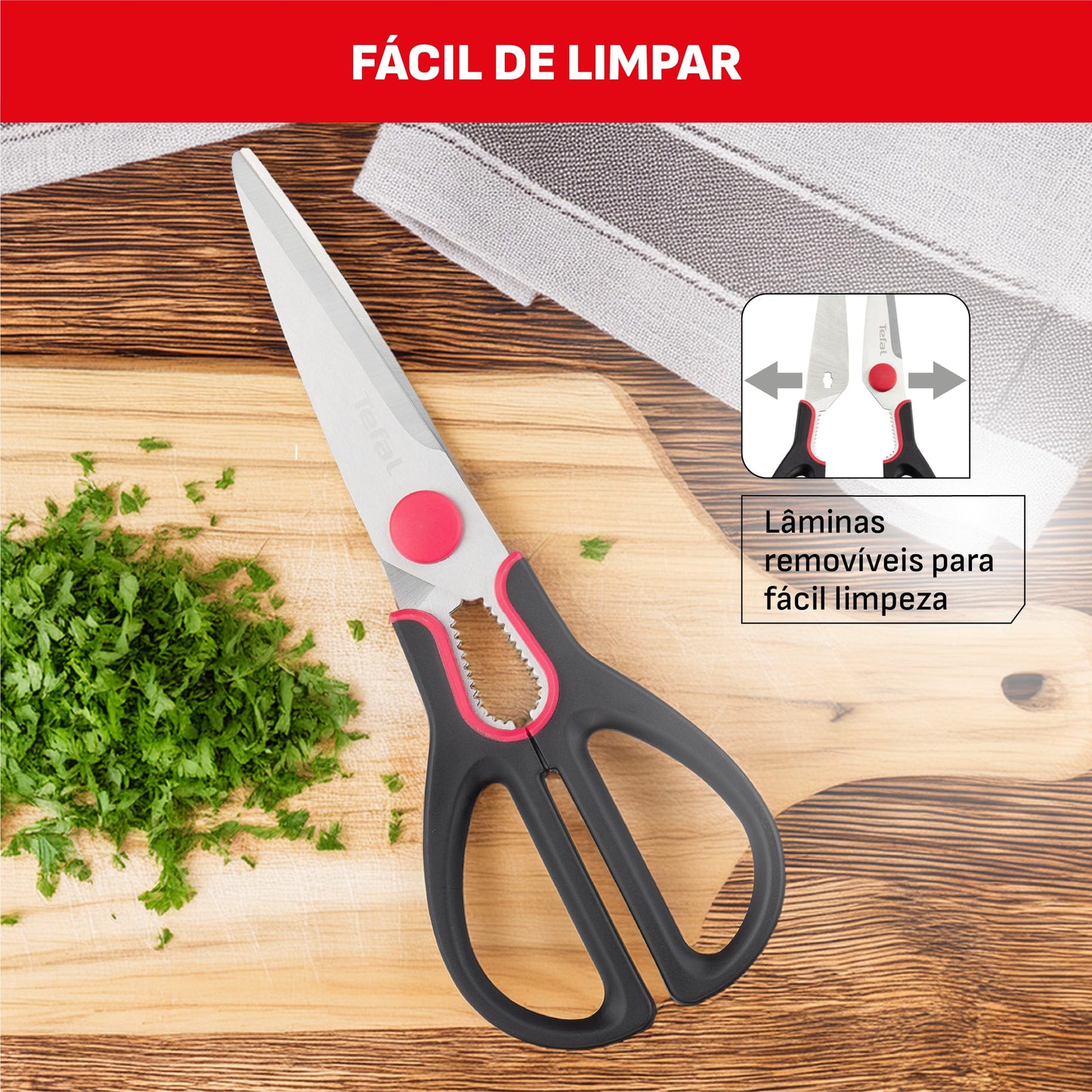 Tefal Ingenio K20741 kitchen scissors | 30 cm | plastic | detachable blades | dishwasher safe | Black/Red