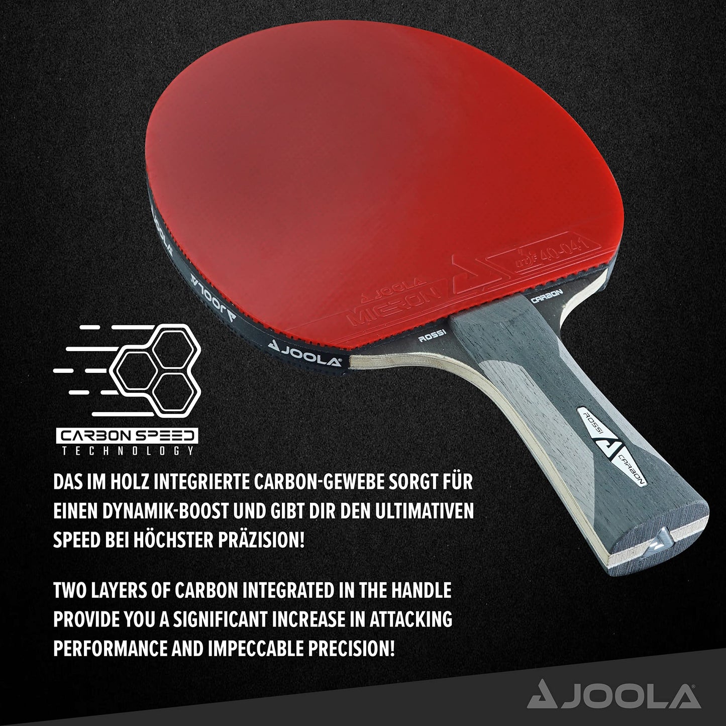 JOOLA Professional Table Tennis Bat Rosskopf Carbon & 54206 Table Tennis Bat Carbon X Pro ITTF approved professional competition table tennis bat 7 stars, 2mm sponge thickness, Black/Grey