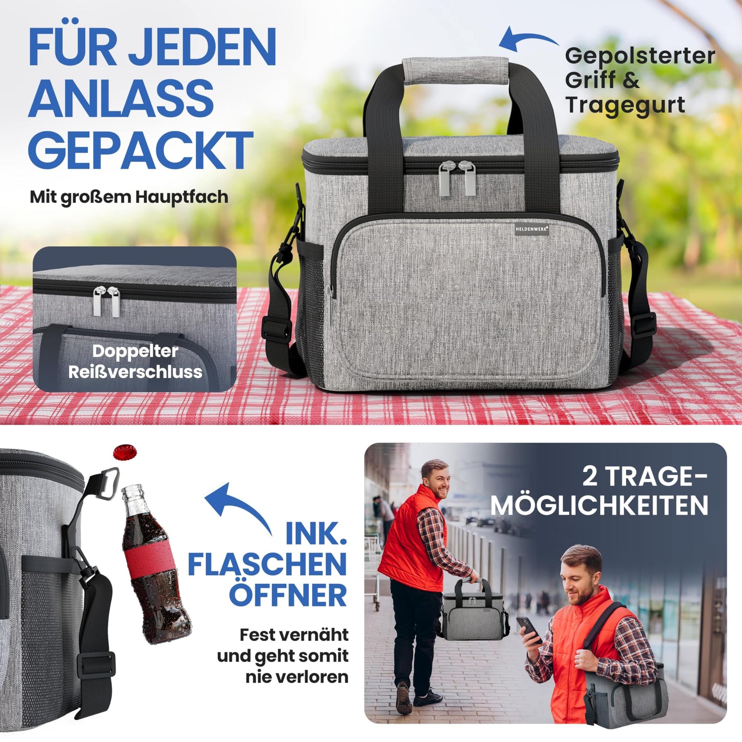 HERO WORK Cooler Bag Large Foldable - Insulated Cooling Box Thermo Bag leak-proof & waterproof - Picnic Lunch Bag, Breakfast Bag, Thermal Bag, Insulated Bag