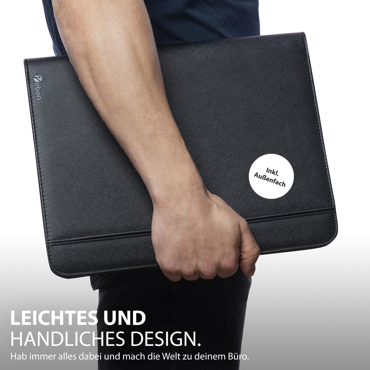 Vebon® A4 London Vegan Leather Conference Folder with Zipper I Portfolio + Laptop Bag I 2in1 I Green I Smartphone Holder + Clipboard