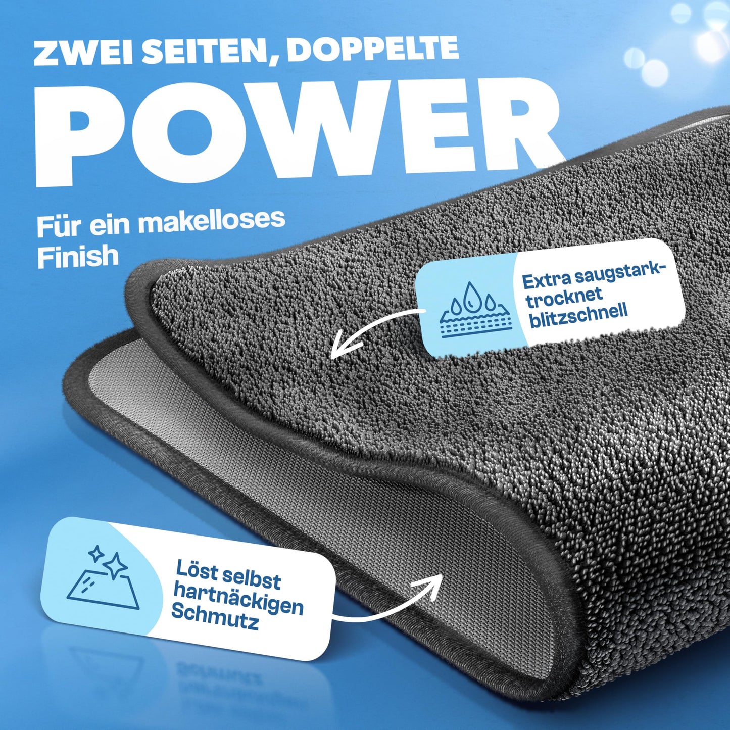 CARBOTEC® Microfiber Towels 2-Pack – Shower & Bathroom Drying Towel, streak-free Microfiber Towel for shower cabin, glass & fixtures – Car Drying Towel, Window Cleaning Cloth & Polishing Cloth, Fast Dry