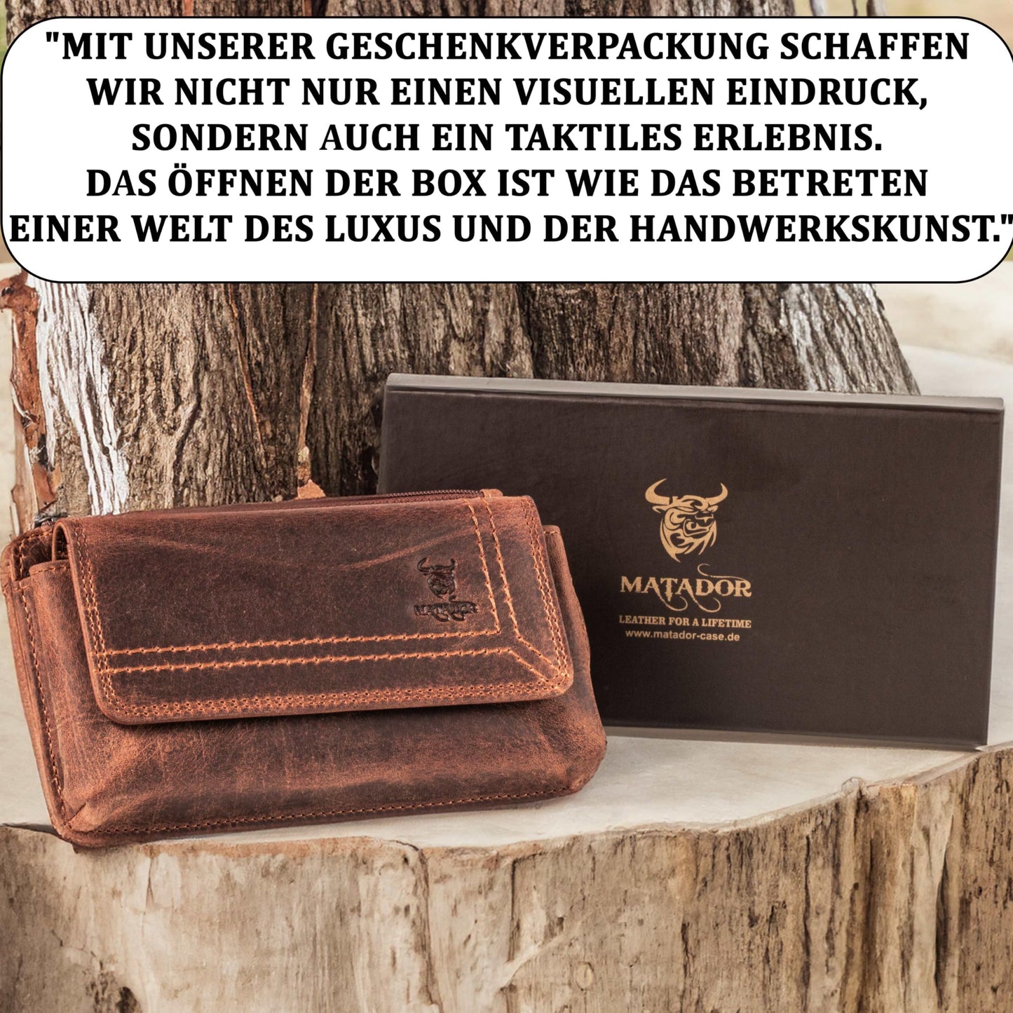 MATADOR 2in1 genuine leather phone case belt with zipper pocket #Brisbane, with elegant gift box and RFID protection. Stylish leather phone belt for smartphones up to 6.9 inches in Vintage Brown.