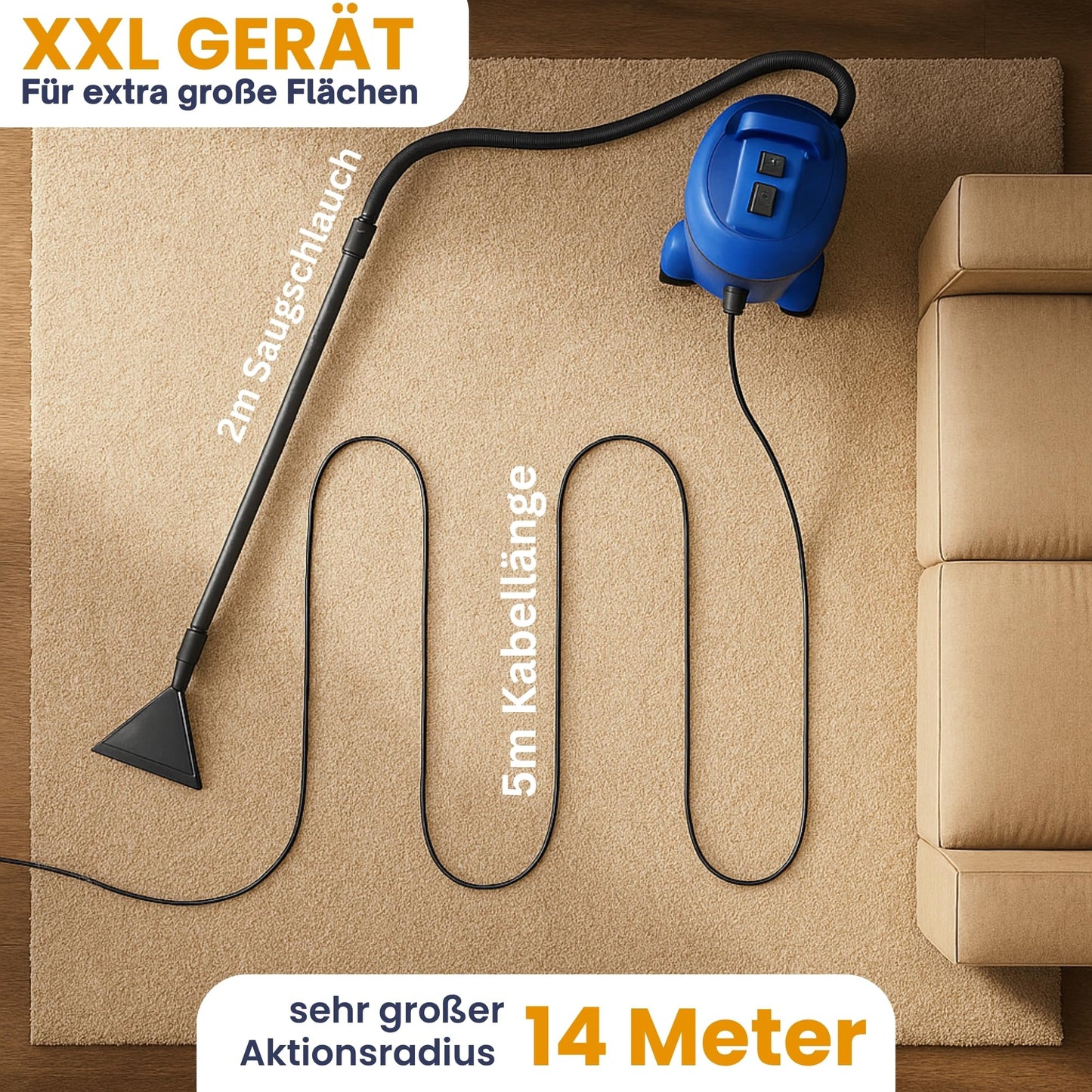 ALBATROS Hydro 7500 carpet cleaner + 2L cleaner - XXL upholstery cleaner, carpet cleaner wet vacuum - 1200 watts, 20l capacity, 22 kPa suction power - Rating: Very Good