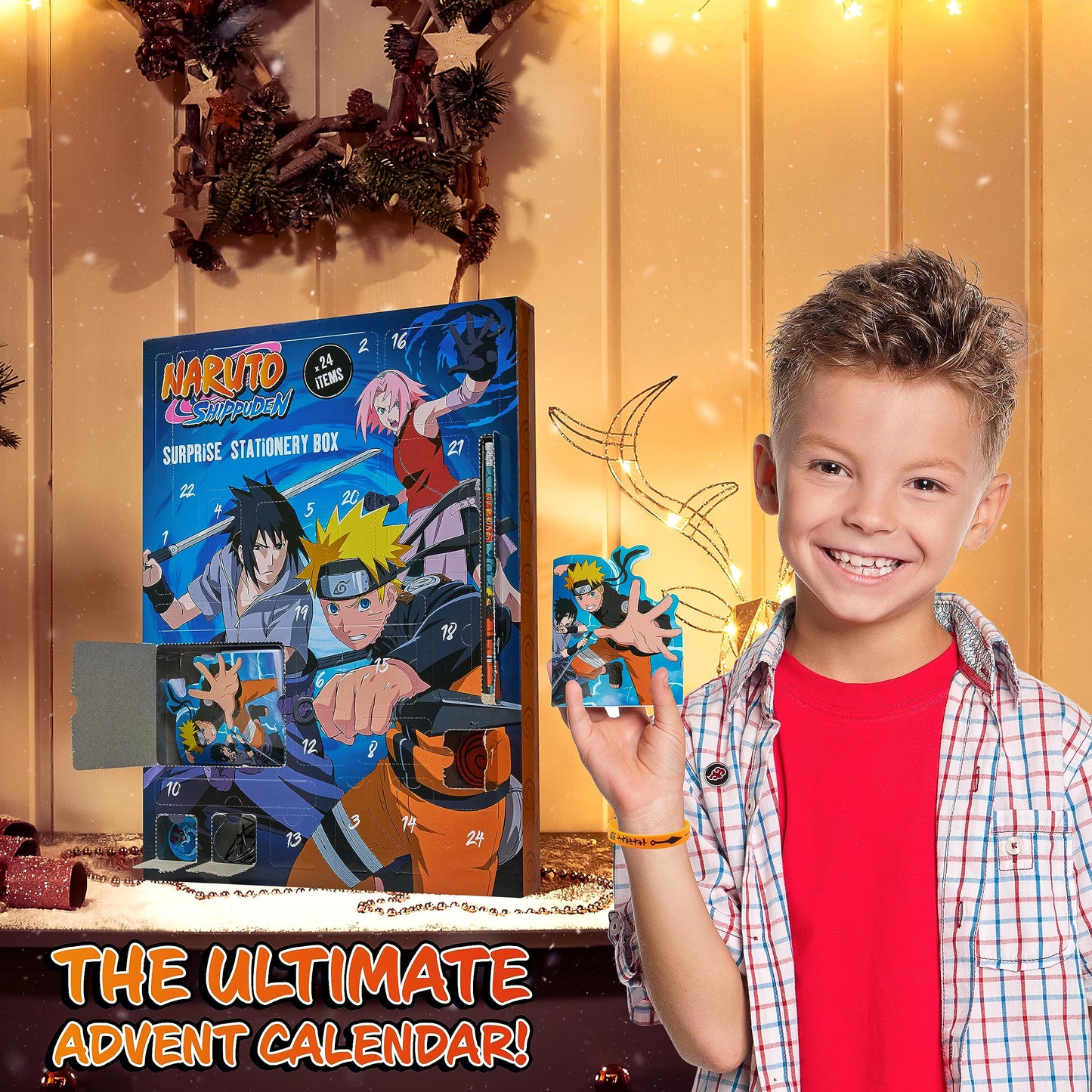 Naruto Advent Calendar 2023 for Kids - Anime Toys for Boys Ages 3+ - Christmas Calendar with Naruto Headband, Stationery, Kids Toys, and Surprises for Every Day, Blue