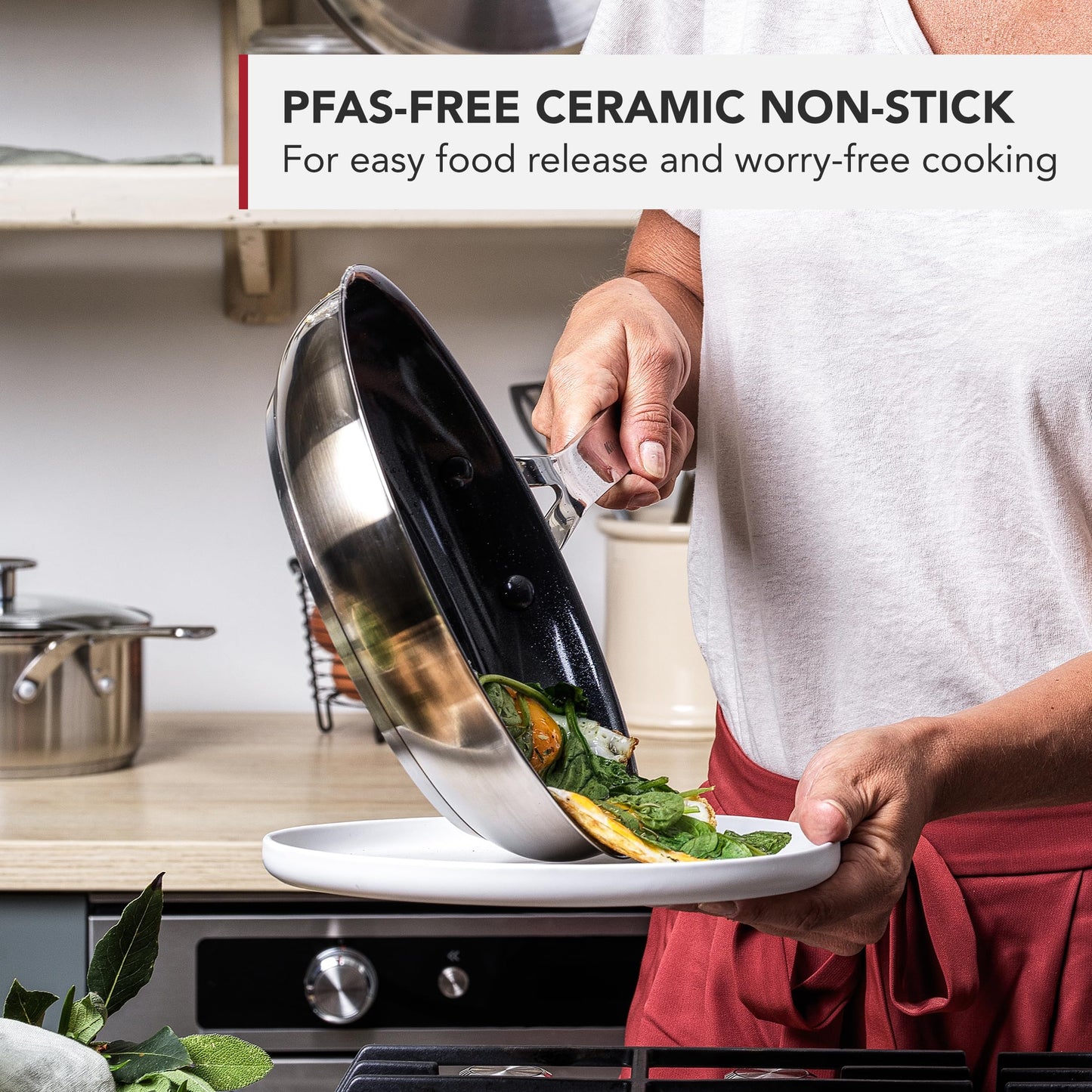 KitchenAid Stainless Steel 20cm, 24cm & 28cm Fry Pan Set, PFAS-Free Healthy Ceramic Nonstick Coating, Induction, Oven and Dishwasher Safe, Silver