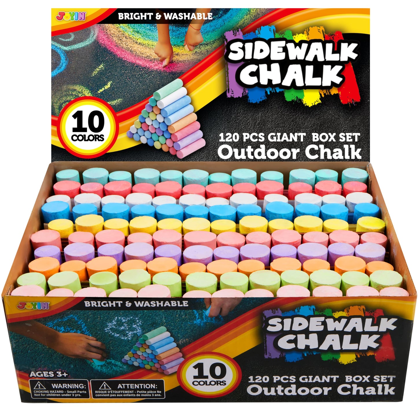JOYIN 120 Piece Chalk, Giant box Non-Toxic Jumbo Washable Sidewalk Chalk, Sidewalk Chalk for Blackboard and Street in 10 Colors, Kids and Teacher Chalk Set