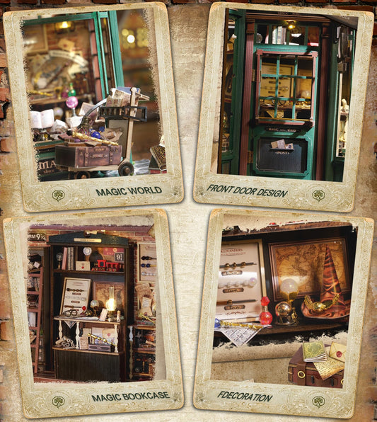 Spilay DIY Miniature House with wooden furniture, Miniature Dollhouse Kit with dust-proof cover and LED light, 1:24 Scale Creative Dollhouse Toy for Adults Gift (Magic House) F032