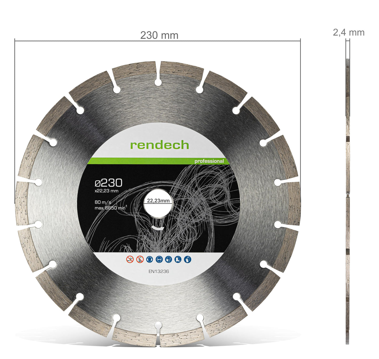 2x Professional Diamond Disc 230mm for stone, concrete, granite, bricks, and more. Diamond cutting disc with high cutting performance | rendech® brand quality.