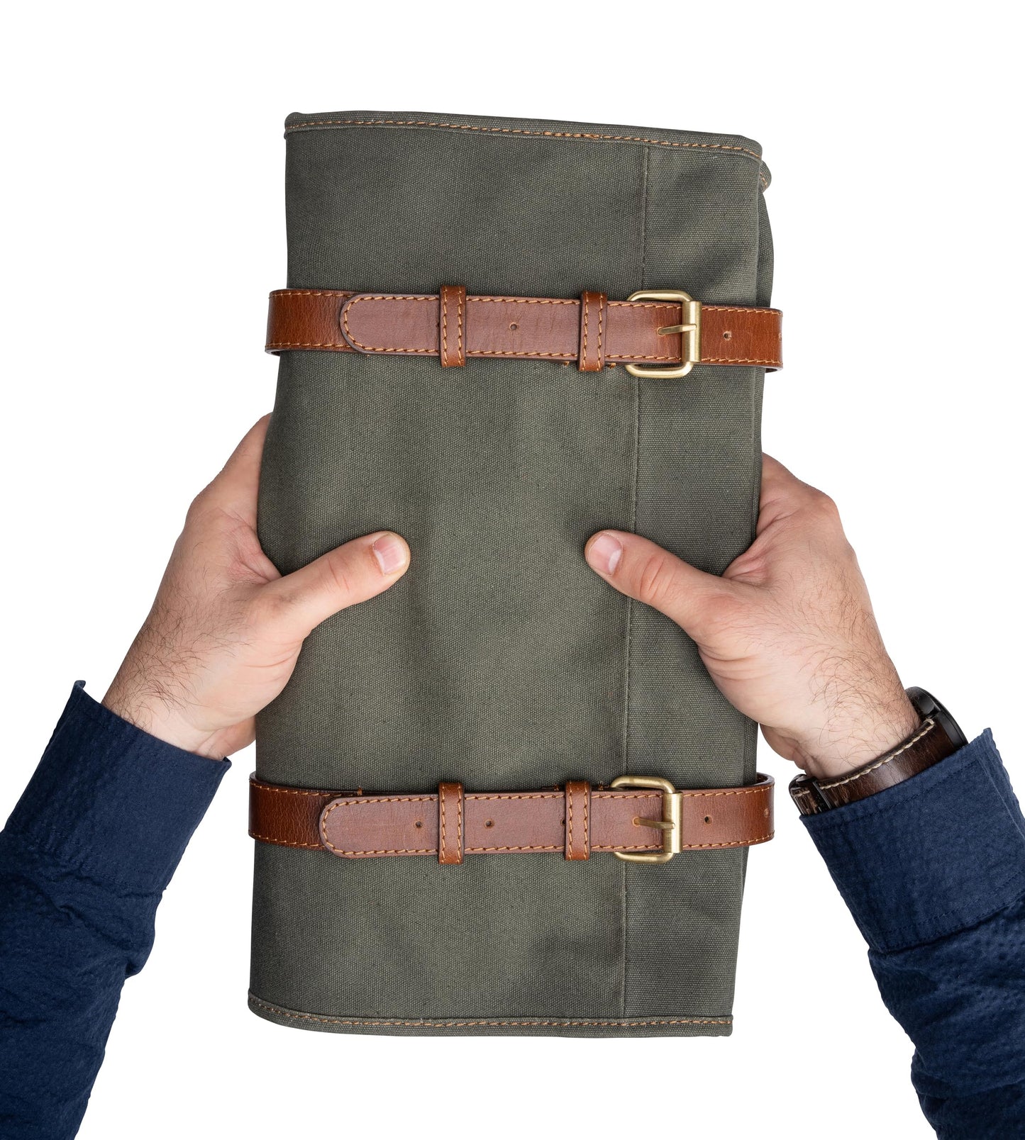 Angus Stoke XXL knife bag with 16 compartments & plenty of storage space – multifunctional & tool bag made of canvas & leather – knife roll Marc (Olive Green)