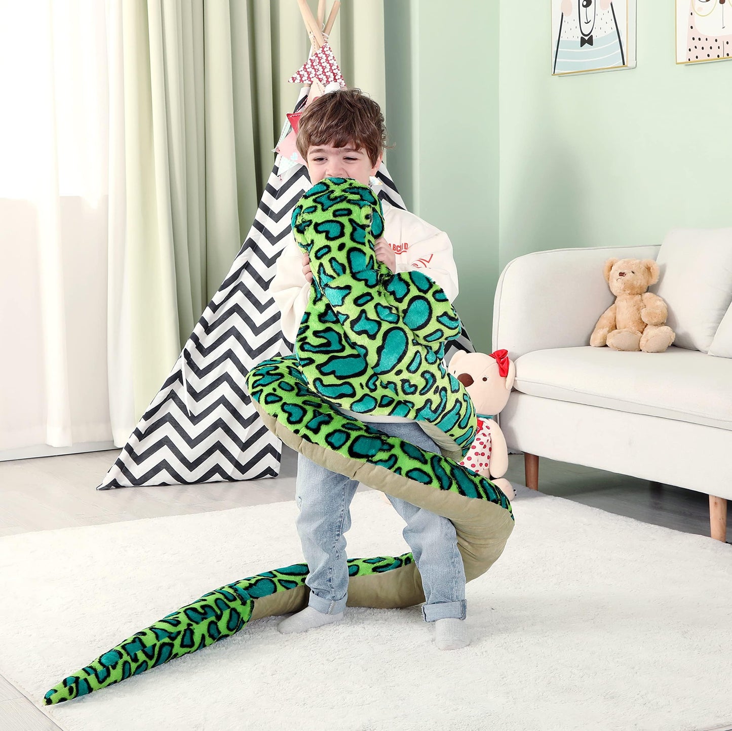 IKASA Big Snake Plush Toy Giant Stuffed Animal, 270cm Large Cobra Stuffed Toy Huge Plush Toy Jumbo Plushies, Gift for Kids