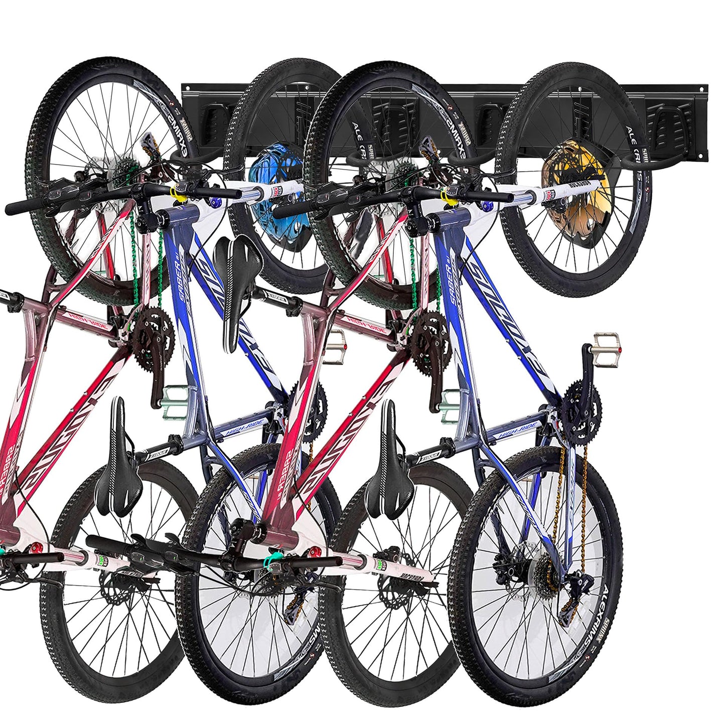 Mimoke bike wall mount adjustable vertical bike hanger wall for e-bike, MTB, and road bike | Bike wall holder for bikes and helmet hooks (for 4 bikes)