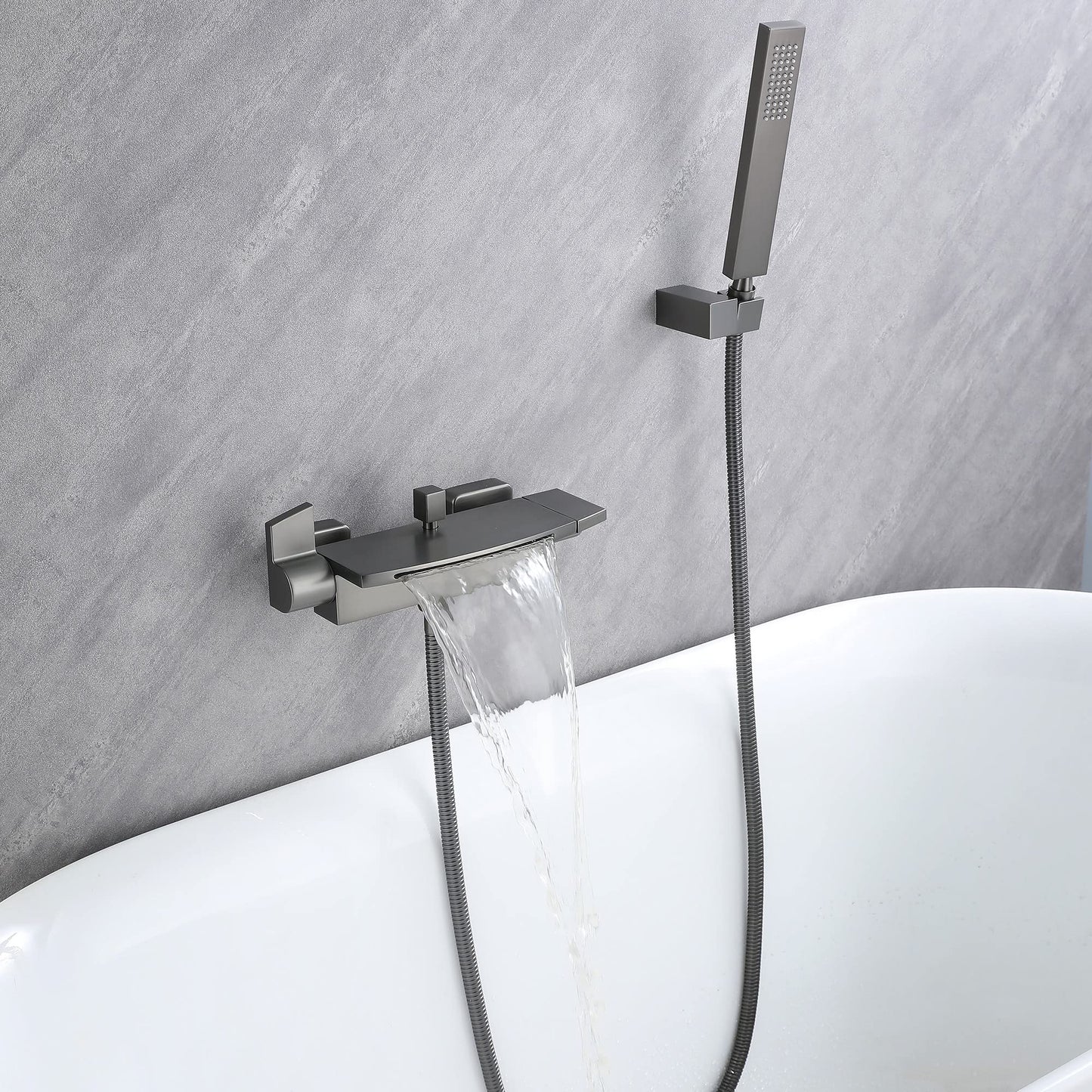 Bathtub faucet waterfall faucet bathtub mixer with shower tub faucet, tub faucet waterfall, bathtub faucet set, brass bathtub faucets (gray)