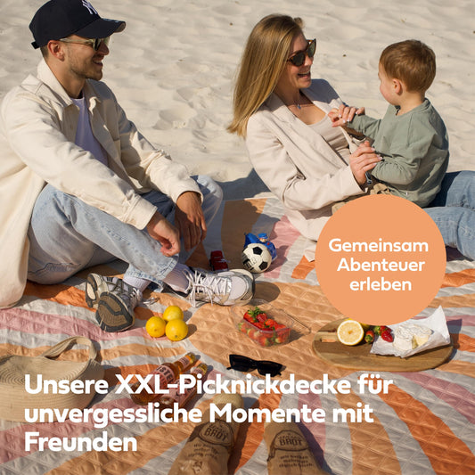 NAYA STUDIOS® Picnic Blankets (Sun) - extra large picnic blanket 200x200 cm - washable camping blanket - beach blanket XXL - waterproof picnic blanket - outdoor blanket - padded beach mat