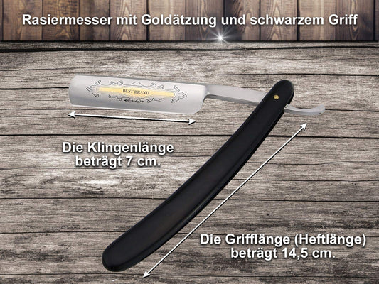 InstrumentsNRW Solingen straight razor set with wooden handle and gold etching - Traditional for men - Brown, Gold - Made in Germany