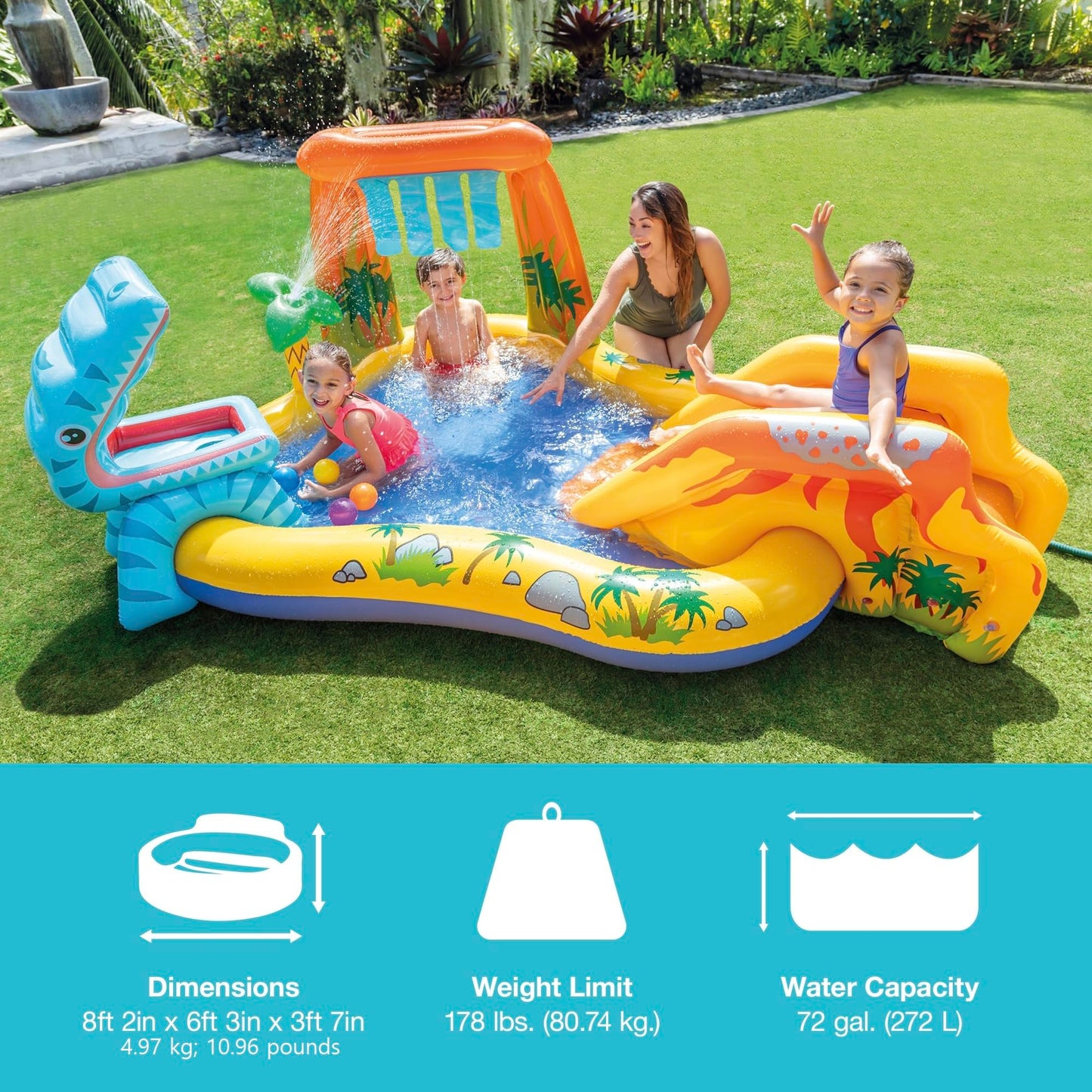 Intex 57444NP - Inflatable Play Center Dinosaur, Vinyl, Multicolor, 249x191x109 cm