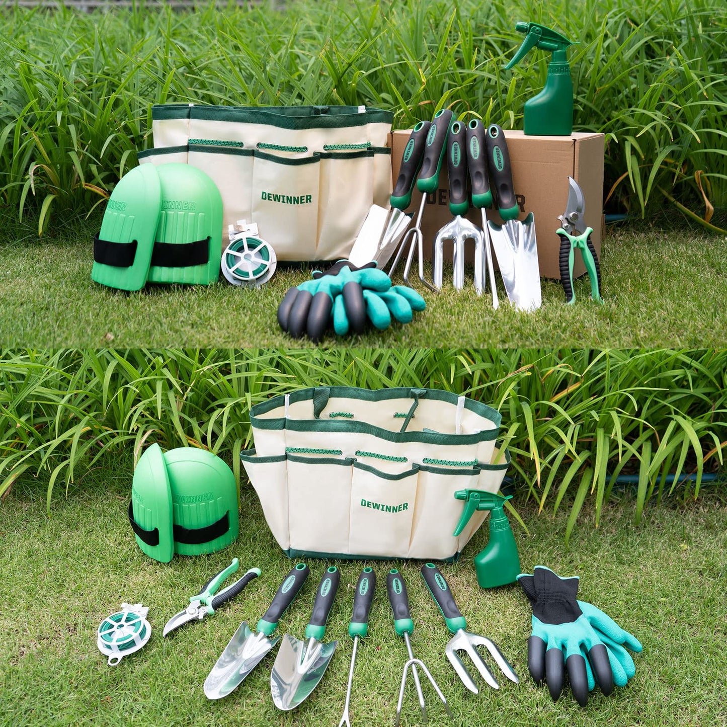 DEWINNER Garden Tool Set, Hand Tool Gift Set, Outdoor Hoe, Garden, Transplanting, Fork for Gardeners, Trowel, Transplanter, Cultivator, Weeding, with sturdy storage bag for organization.