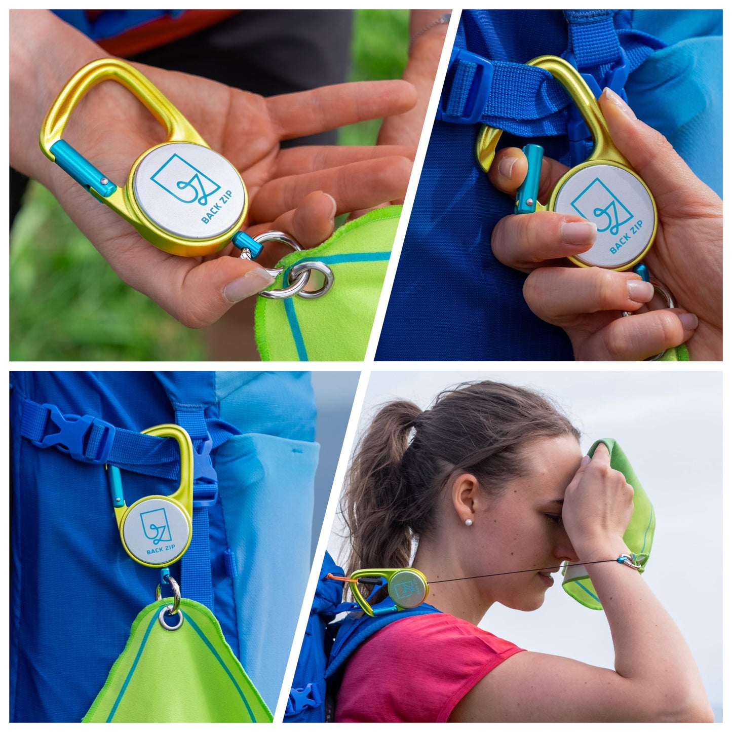 Back zip KEENON Sports microfiber towel with carabiner roll - ideal as a sweat towel - hiking accessory - mini towel, sports towel, face towel quick-drying