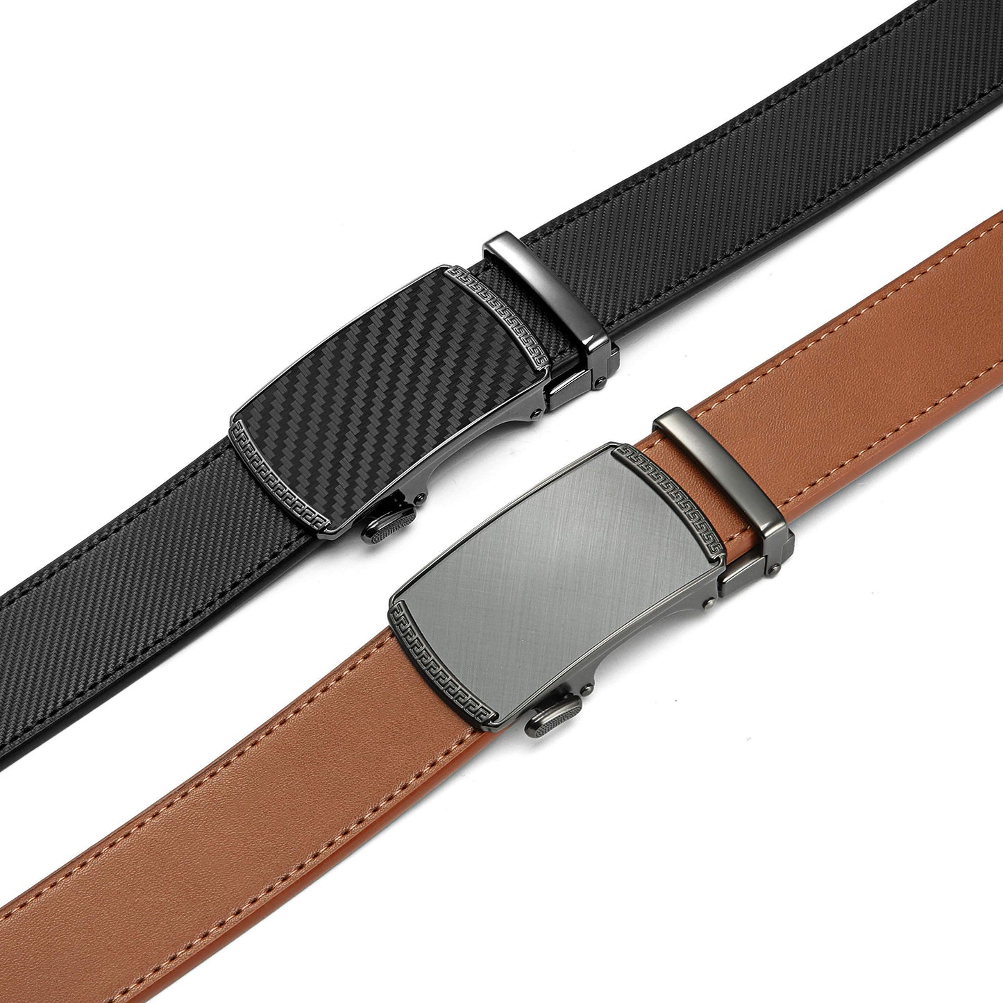 CHAOREN Men's Belt 2-Pack, 35mm Automatic Leather Belt with Ratchet - Customizable Fit, Great as a Gift.