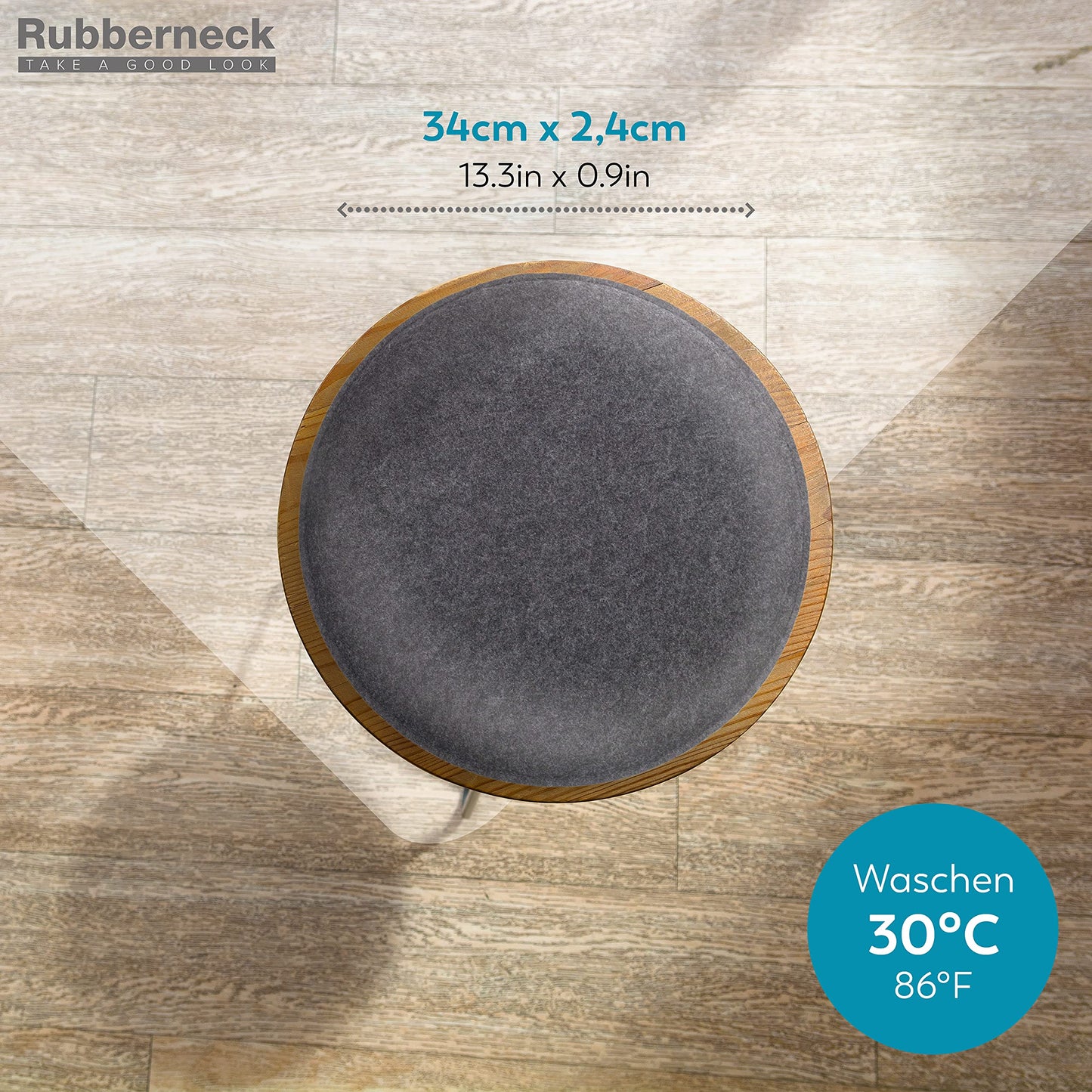 Rubberneck 8-piece set of non-slip felt round seat cushions, chair pads with anti-slip nubs, dark grey.