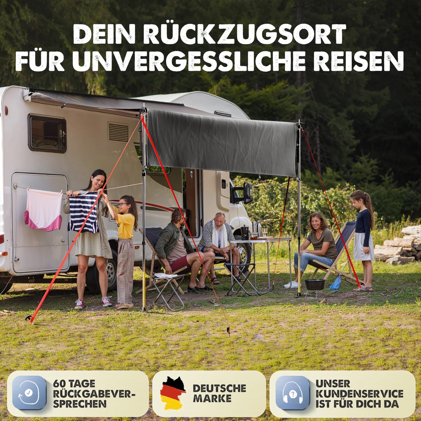 LAINFELD awning for car | 2.2 x 2.5 m sunshade with 3 x keder and 2 x telescopic pole | sunshade camping bus awning car camper keder
