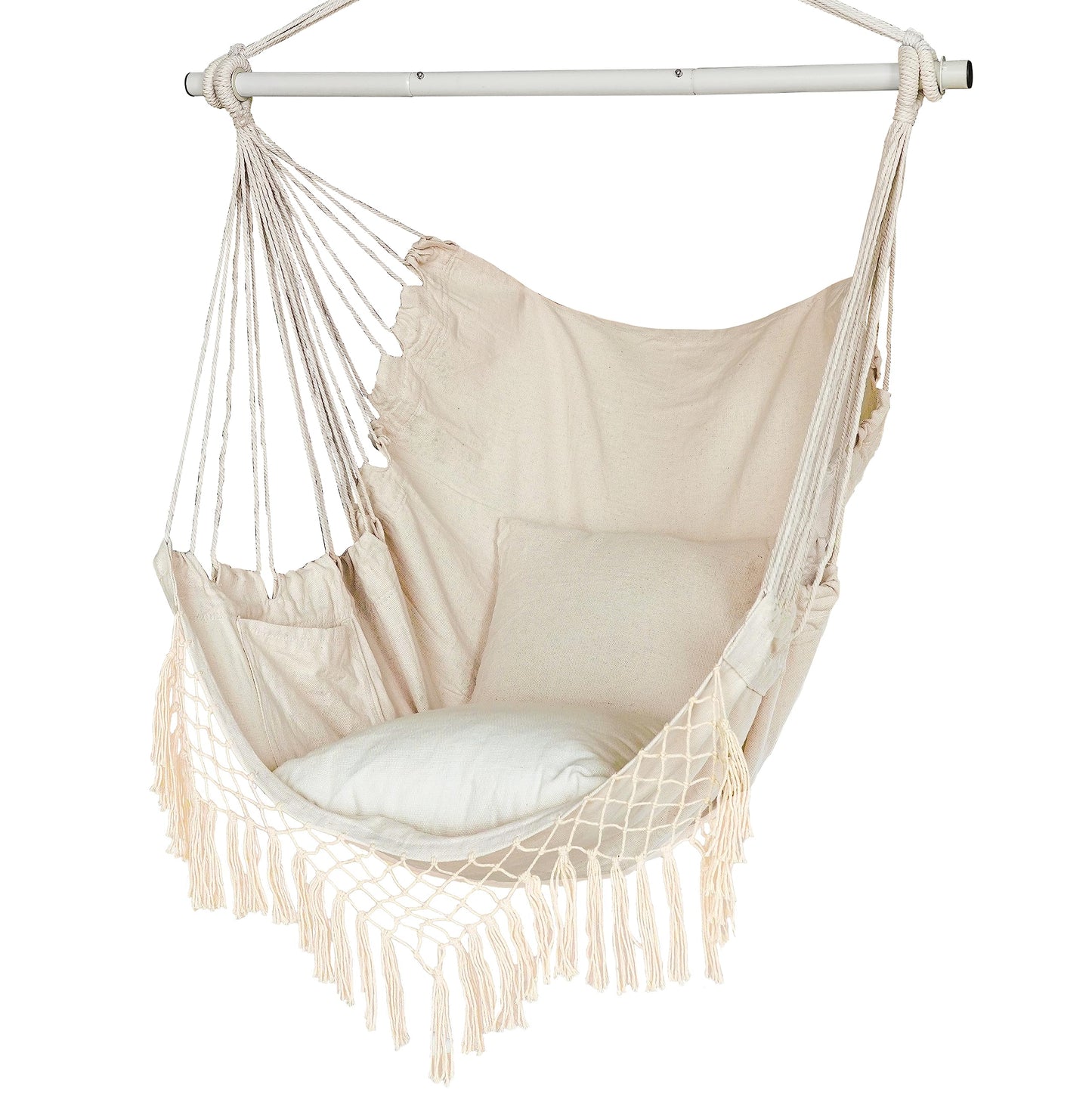Hanging chair for outdoor, hanging chair for indoor with 2 pillows, hanging chair without stand up to 150 kg, swing chair for adults, hanging seat for indoor, outdoor, bedroom, and garden.