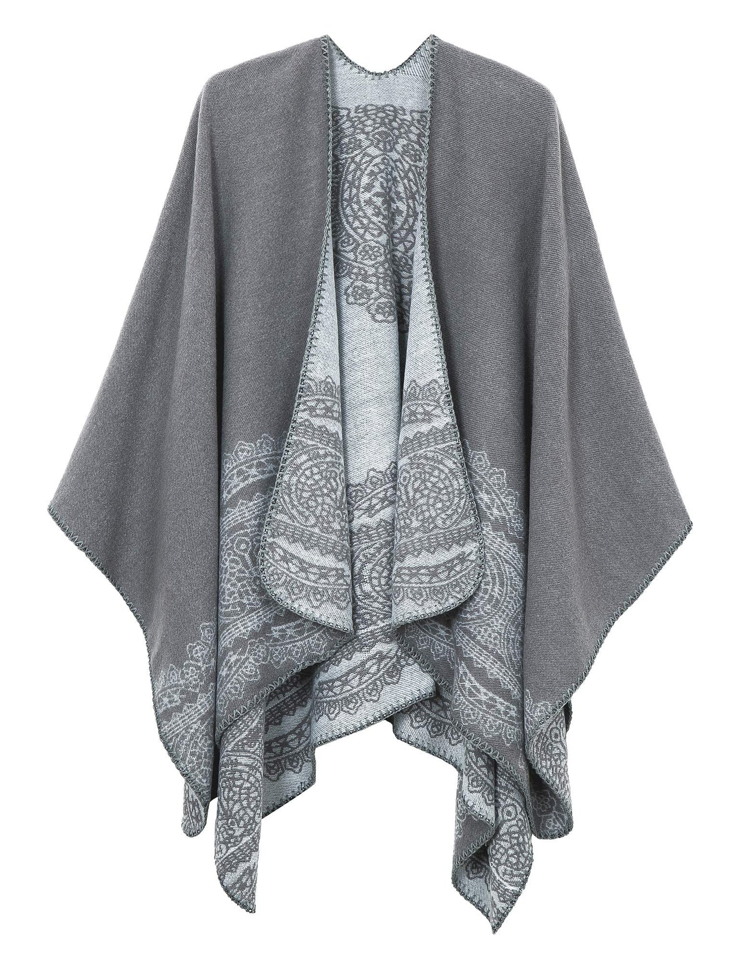 EXCHIC Women's Warm Open Front Knit Scarves and Wraps Floral Elegant Cardigans Poncho Cape Coat Jacket (Gray-91)