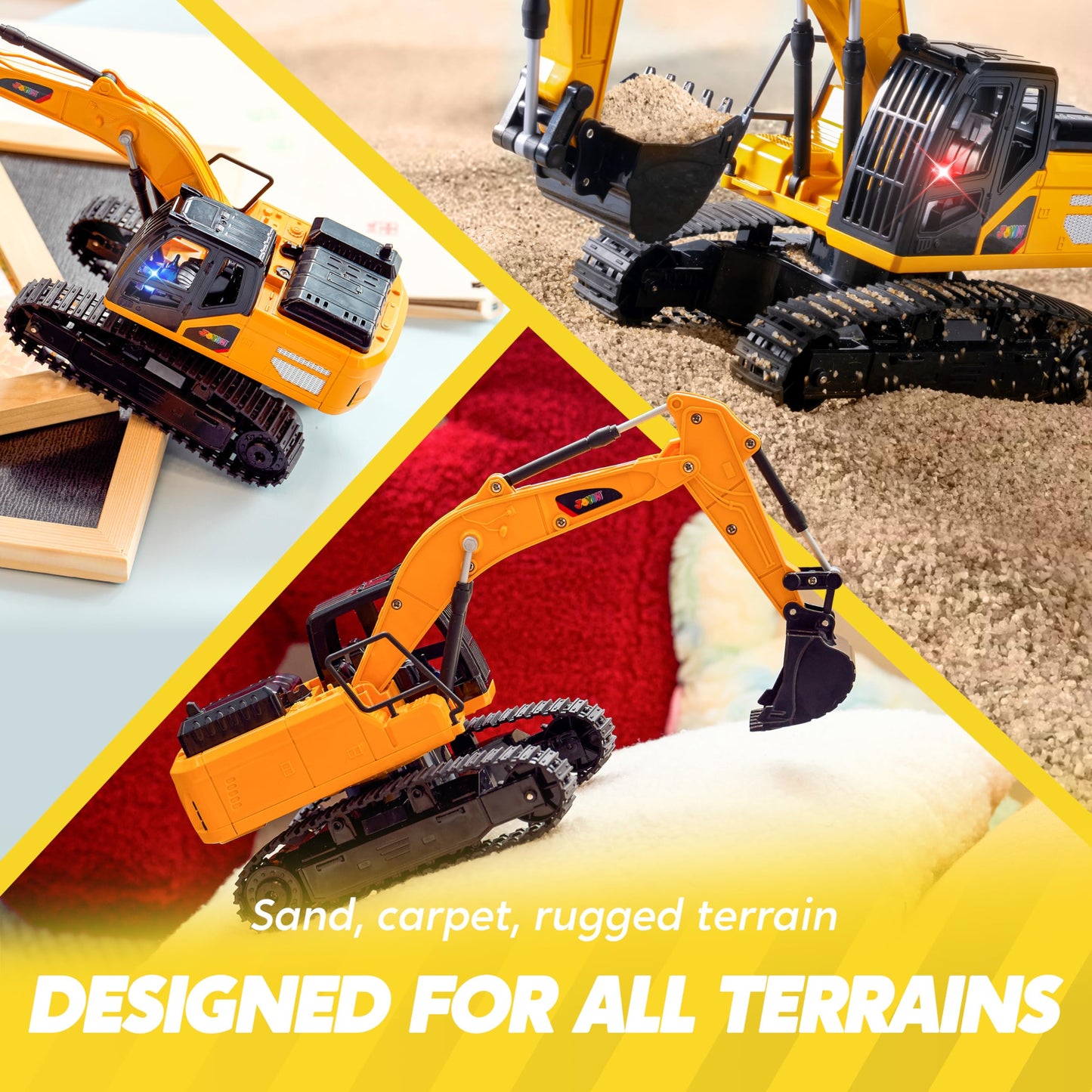 JOYIN Remote Control Excavator Toy for 3 4 5 6 7 8 9 Year Old Boy, 2.4 GHz Excavator RC Toy Cars with Light and Sound, Birthday Gift