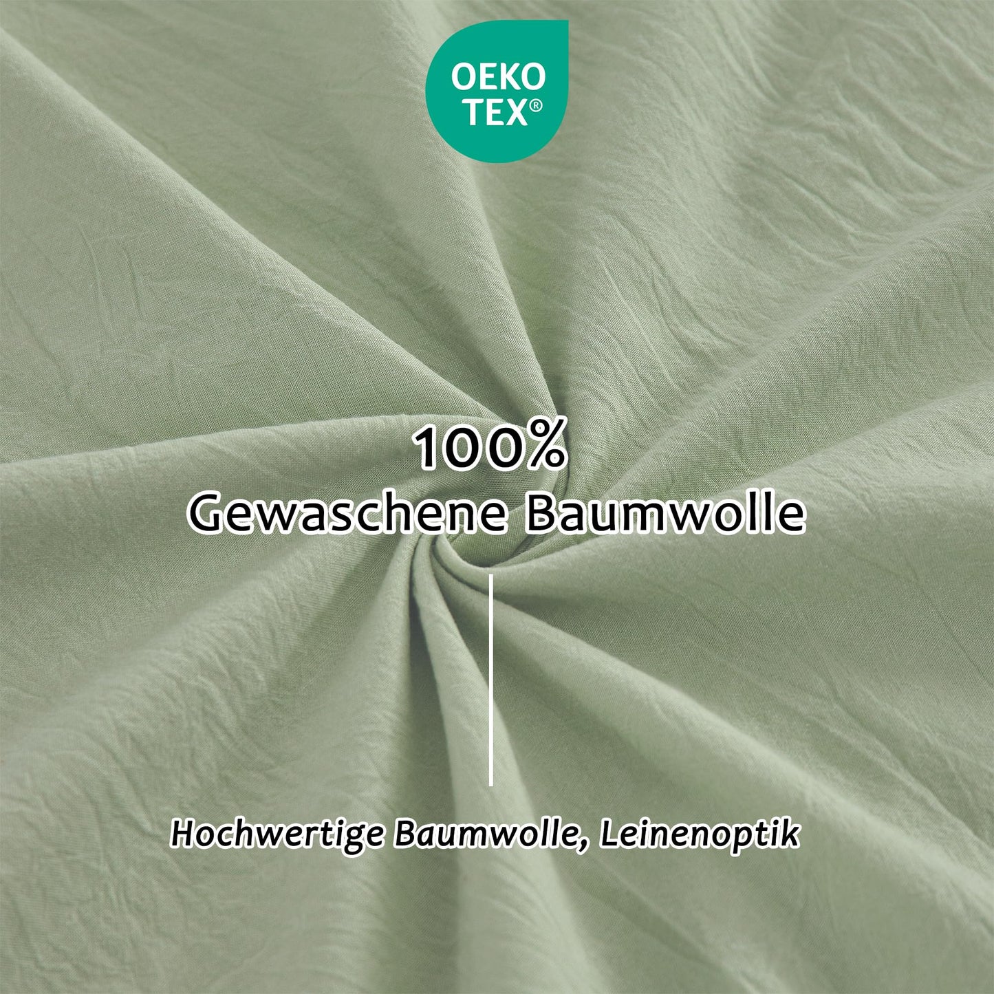 TOCOMOA 50x50 cm pillowcase set of 2 - 100% washed cotton pillowcases Oeko-TEX certified, linen look and breathable pillow cover, light green pillowcase with zipper.