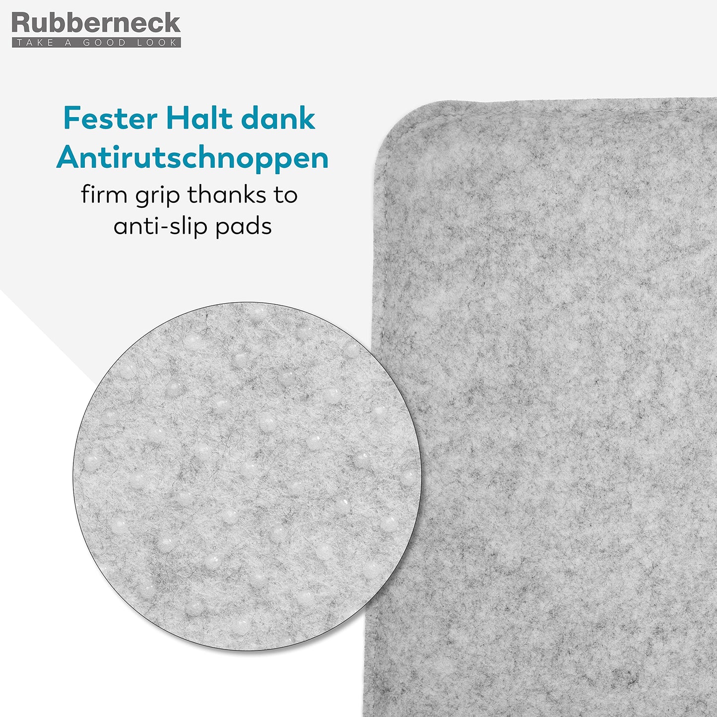 Rubberneck 4-pack non-slip felt seat cushions, square chair pads with anti-slip knobs, light gray