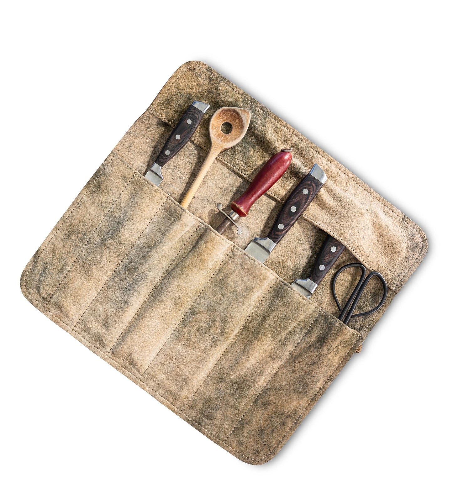Angus Stoke knife bag Chef knives - Premium Leather Chef knife roll large - Knife bag for chefs - Chef bag Noah (Beige-Antique)