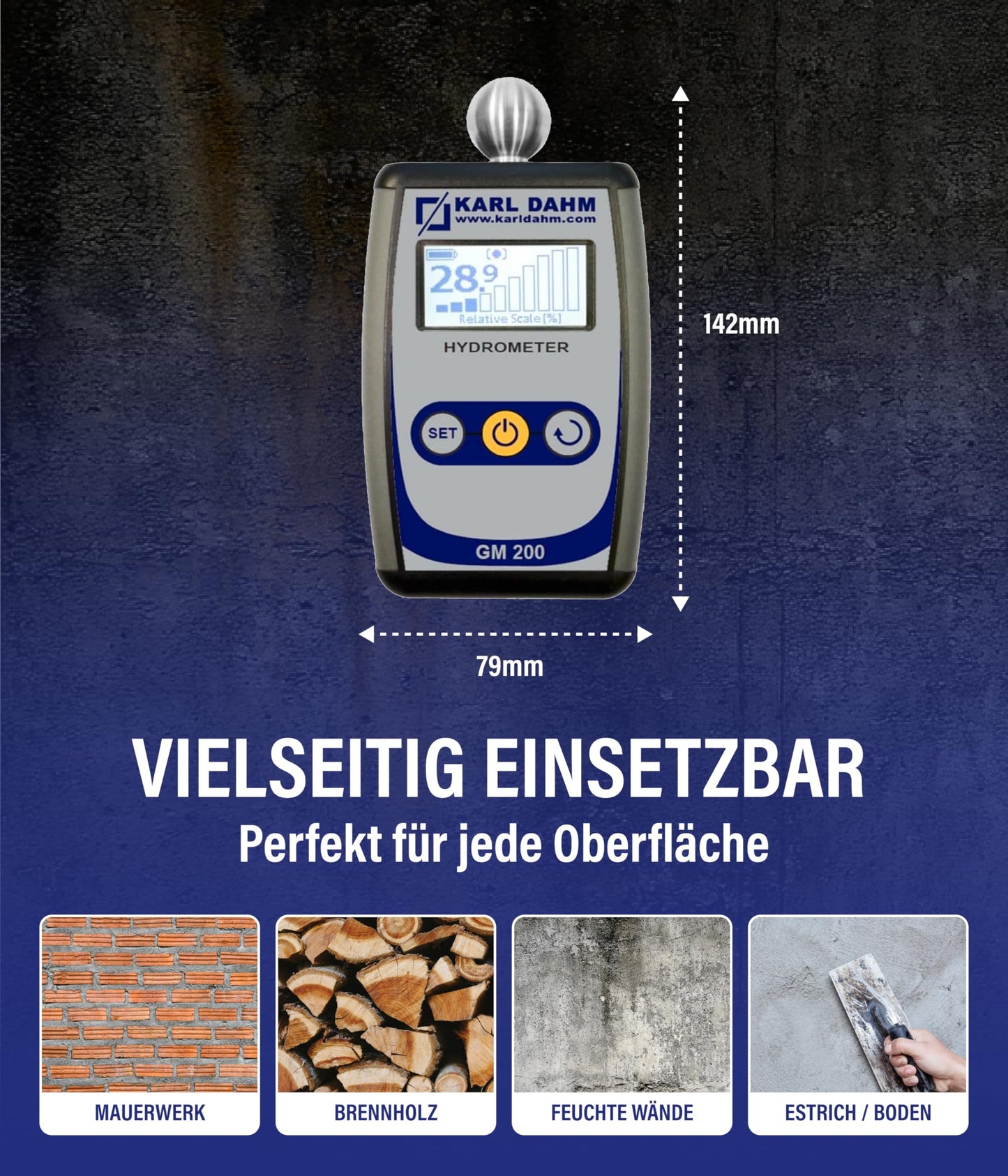 Karl Dahm Moisture Meter GM-200 with ball l Perfect for measuring cement screed, concrete, plaster, wood l Item No. 40435
