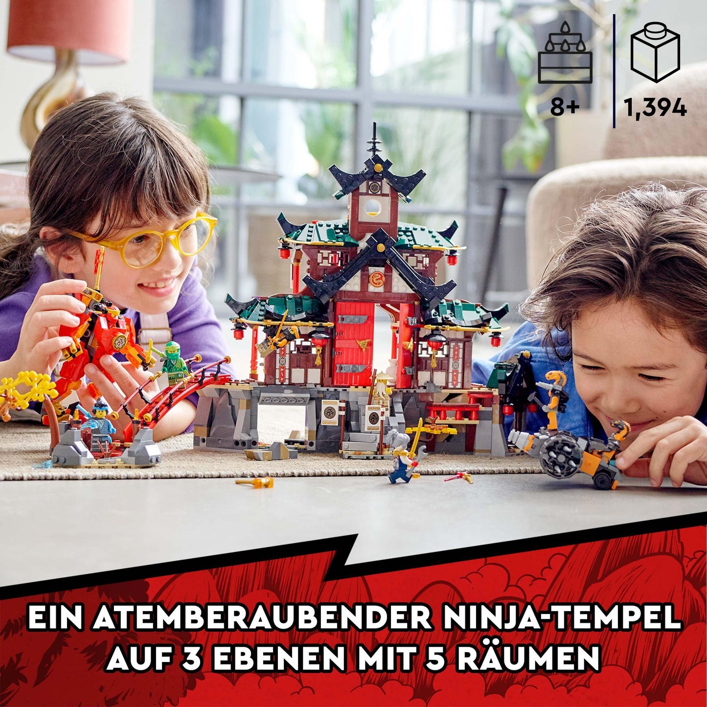 LEGO 71767 NINJAGO Ninja Dojo Temple from Masters of Spinjitzu, building set with 5 rooms, includes 8 minifigures like Lloyd, Kai, and snake action figures, ninja toy for kids 8+.