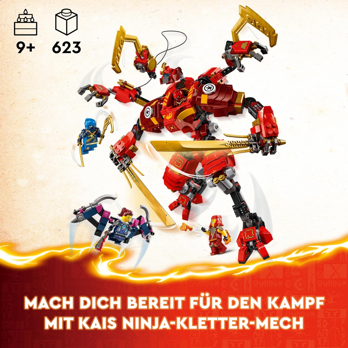 LEGO NINJAGO Kai's Ninja Climbing Mech set, ninja toy with buildable action figure and 4 mini-figures, adventure set for kids, birthday gift for 9-year-old boys and girls 71812.