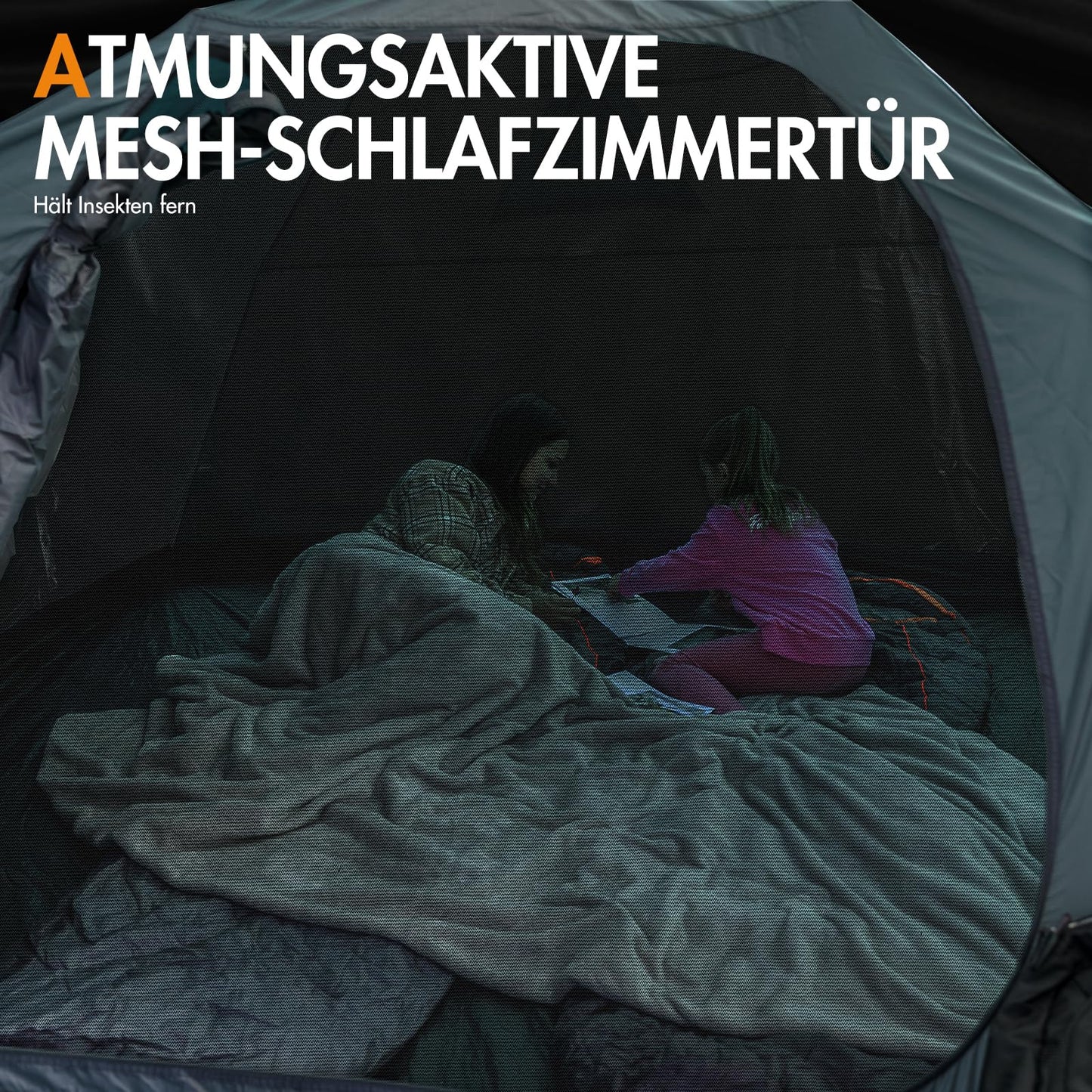PORTAL Blackout tent for 3-4 people with front vestibule. Dome tent with 4000mm waterproof rating. Ideal for camping, traveling, festivals, and outdoor activities with family.