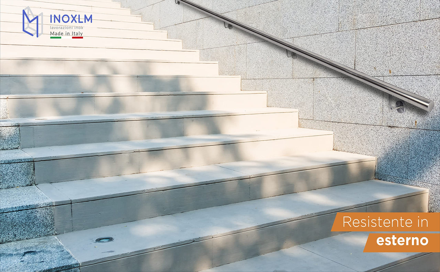 INOXLM Stainless Steel Handrail โ 33.7mm Staircase railing Stainless Steel AISI 304 with Satin Finish, Staircase railing Made in Italy, Stainless Steel Handrail DIY, Ideal staircase railing for interior and exterior (160 cm)
