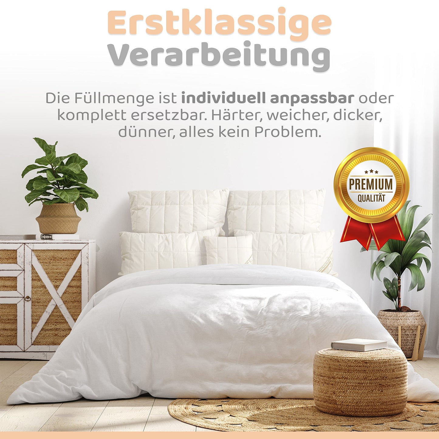 Engelshof Alpaca Pillow Farisa slim 40x60 cm Alpaca fleece Alpaca pillow quilted with 100% alpaca wool - Cover made of untreated cotton.