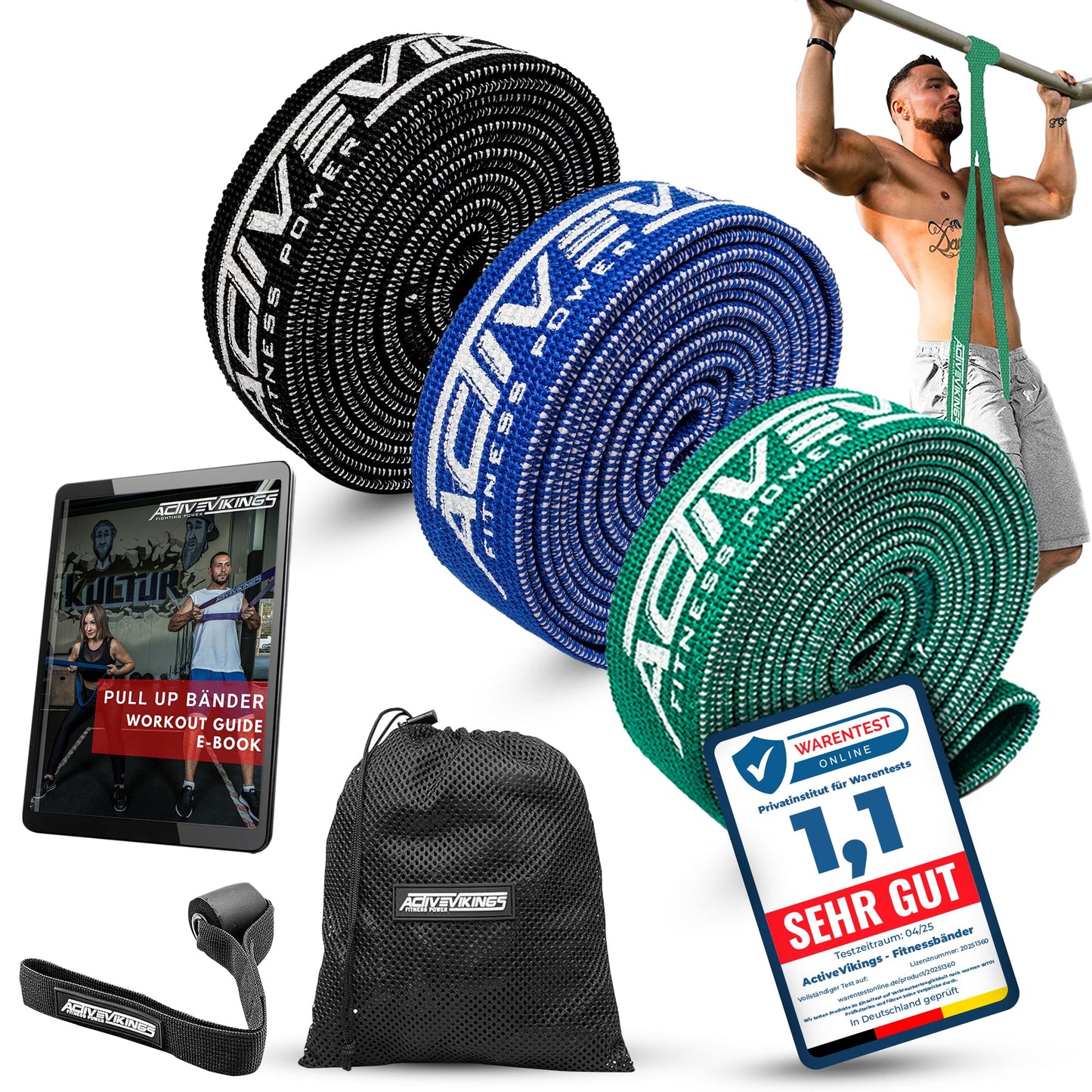 ActiveVikings® Pull-Up Fabric Fitness Bands - Perfect for Muscle Building - Fitness Band Chin-Up Bands Resistance Bands