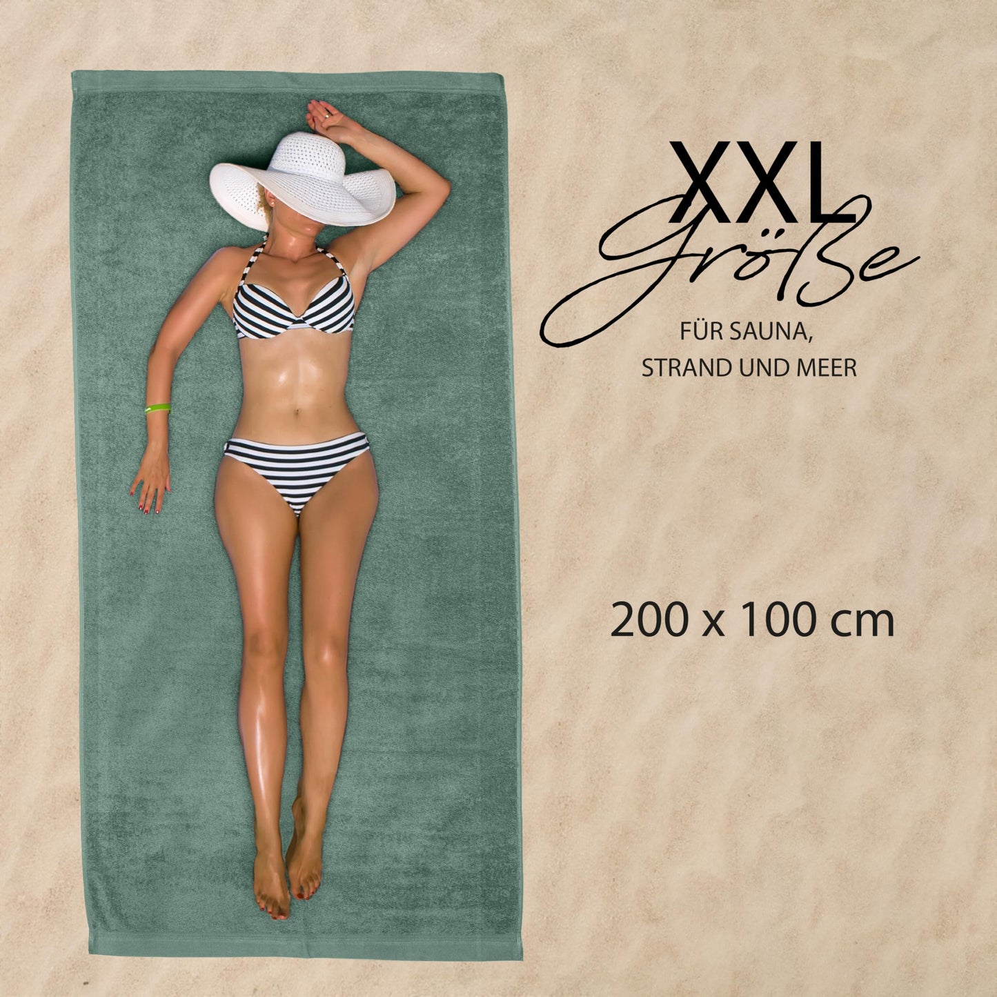 Hausfelder sauna towel XXL 100x200 cm, sauna towel large, unisex sauna towel, 100% cotton (Light green, sauna towel XXL 100x200cm)