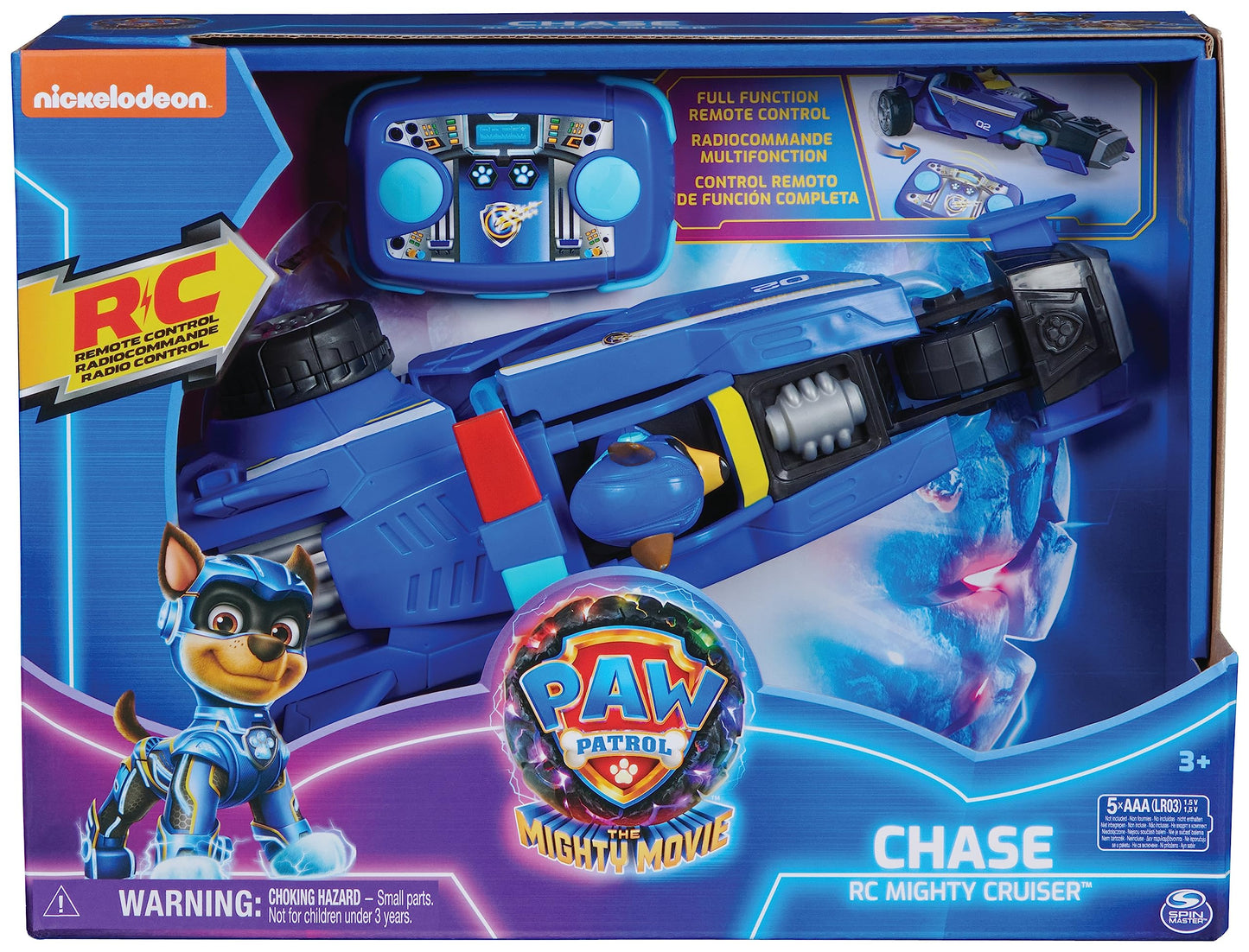 PAW Patrol: The Mighty Movie, RC Police Car with Chase in the driver's seat, remote-controlled, suitable for kids 3 years and up.
