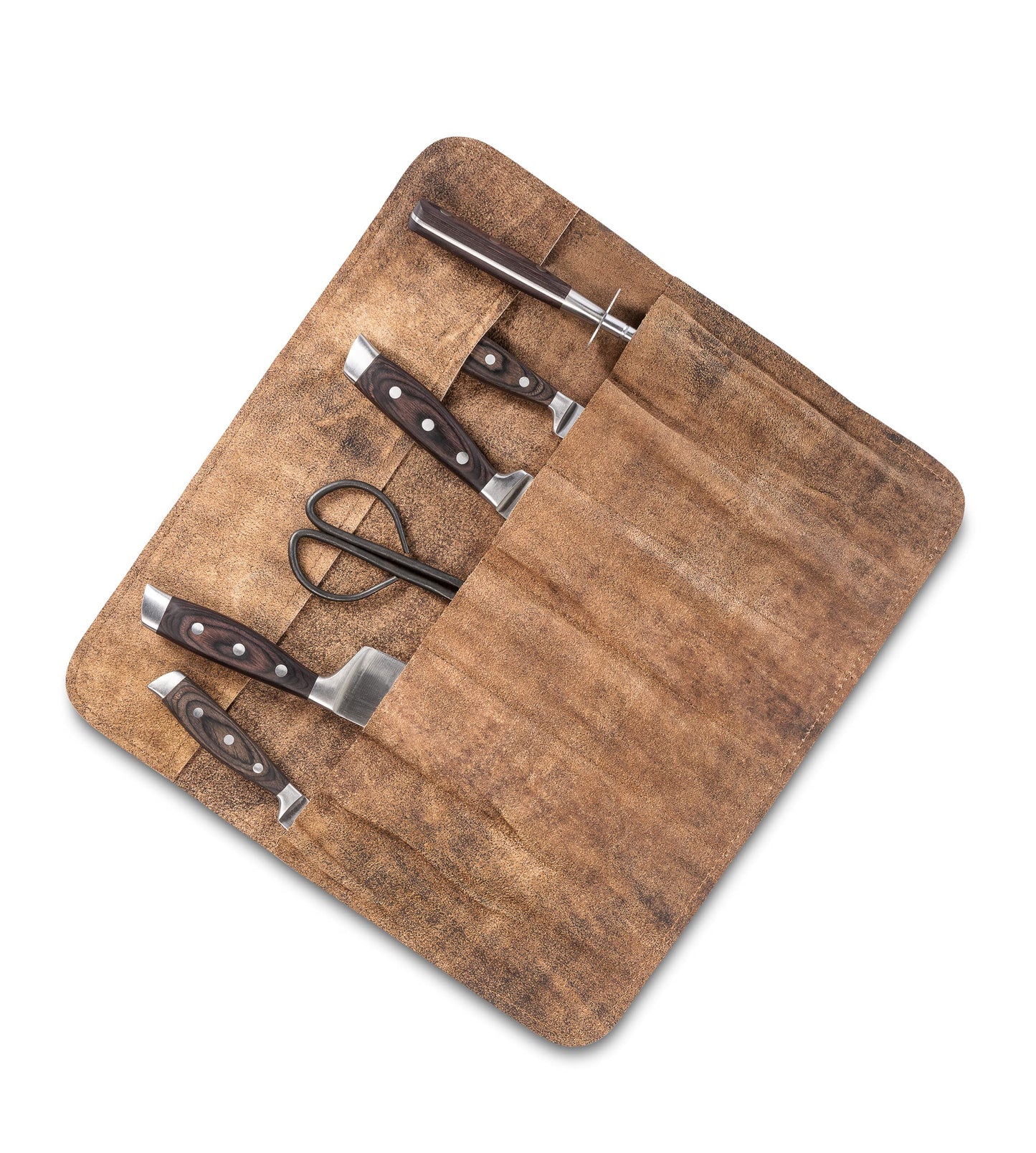 Angus Stoke chef knife bag in leather - Genuine leather large chef knife roll - Knife bag for secure storage - Chef bag Sam (Brown-Antique)