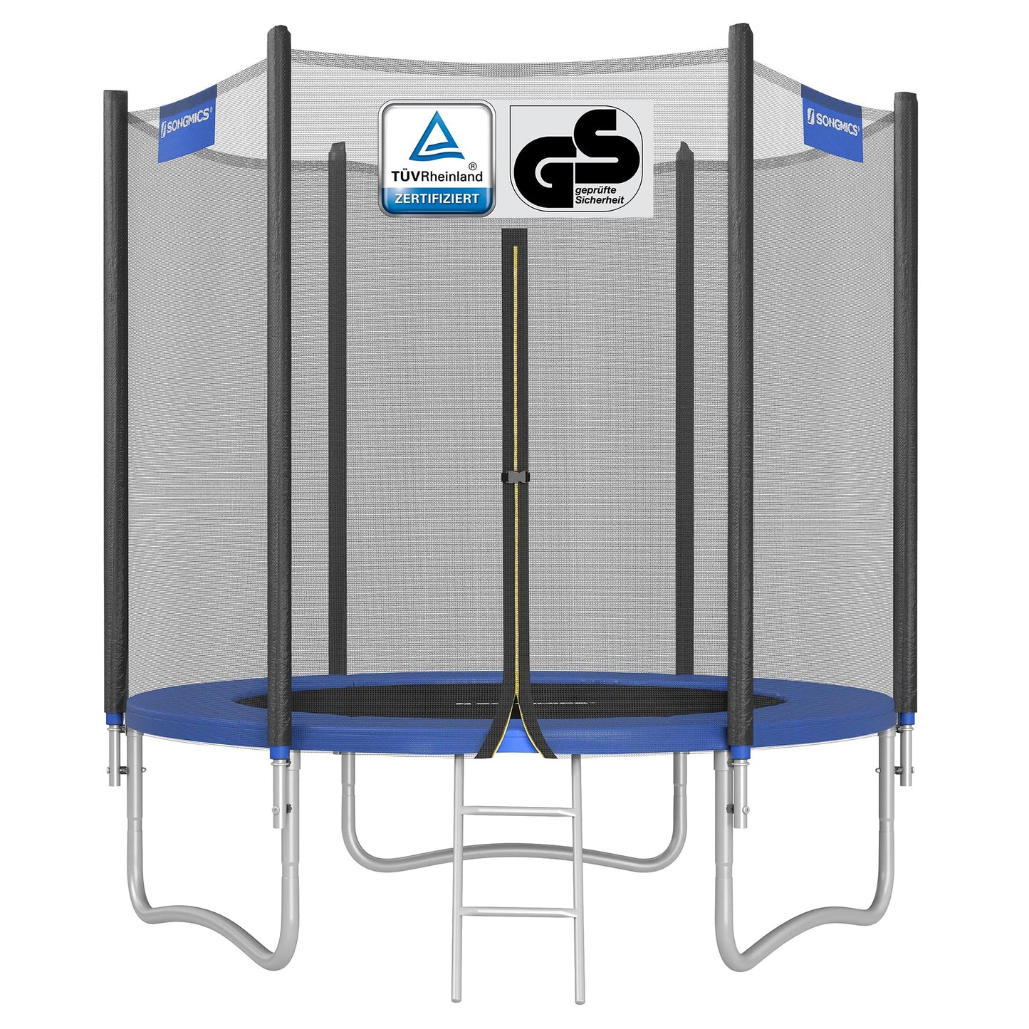 SONGMICS Trampoline Outdoor Ø 183 cm, garden trampoline for kids with safety net, padding, ladder, 180 cm high straight poles, steel frame, black-blue STR061Q01
