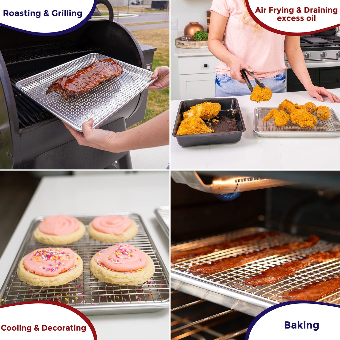 KITCHENATICS Half Sheet Pan with Rack Set, Oven Baking Tray, Aluminum Pan with Rim, Wire Cooling Rack for Cooking and Roasting, Half Baking Sheet with Baking Rack - 33.3 x 45.5 cm