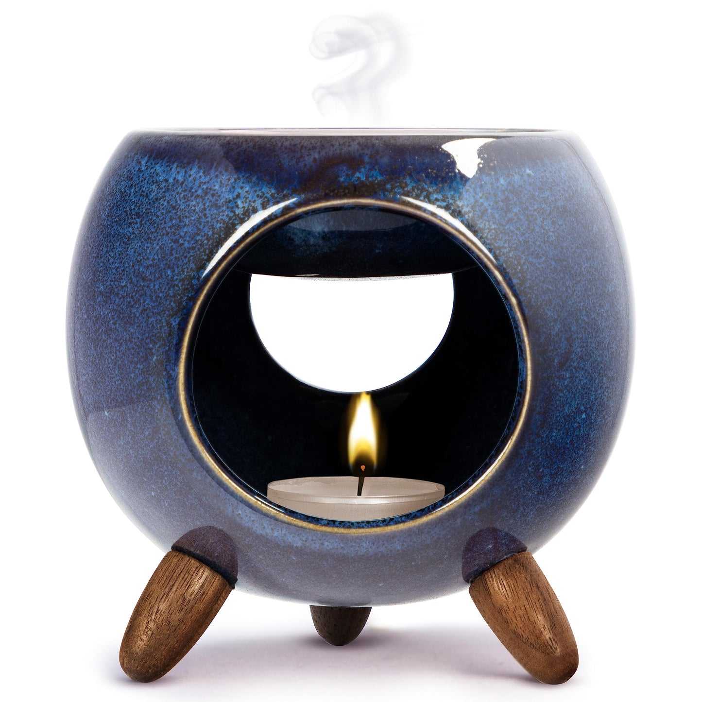 Kaloogo Sabai Scent Ceramic Oil Diffuser - Elegant fragrance light - Stable design - perfect heat release - high-quality tea light diffuser for scent wax and oil (ocean blue)
