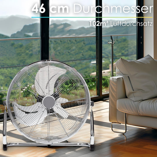 Echo's floor fan | Ø46 cm | 102 m³/min air flow | 1,250 rpm | 3 speed levels | Power wind machine | Air cooler | Standing fan | Room cooler | Fan (full metal)