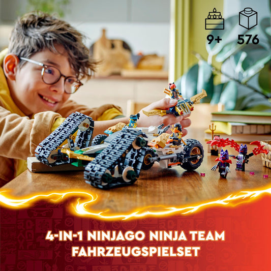 LEGO NINJAGO Ninja Team Combo Crawler, 4-in-1 set with glider, race car, and 2 motorcycles, includes 6 minifigures, perfect gift for boys and girls, ninja toy 71820