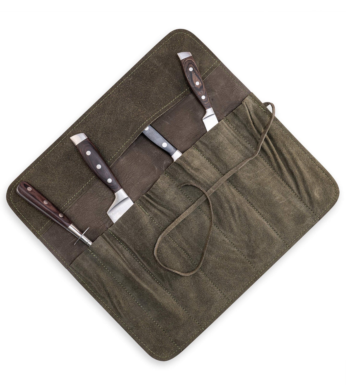 Angus Stoke Knife Bag Chef Knife - Premium Leather Chef Knife Roll Large - Knife Bag Chefs - Chef Bag Noah (Olive Green)